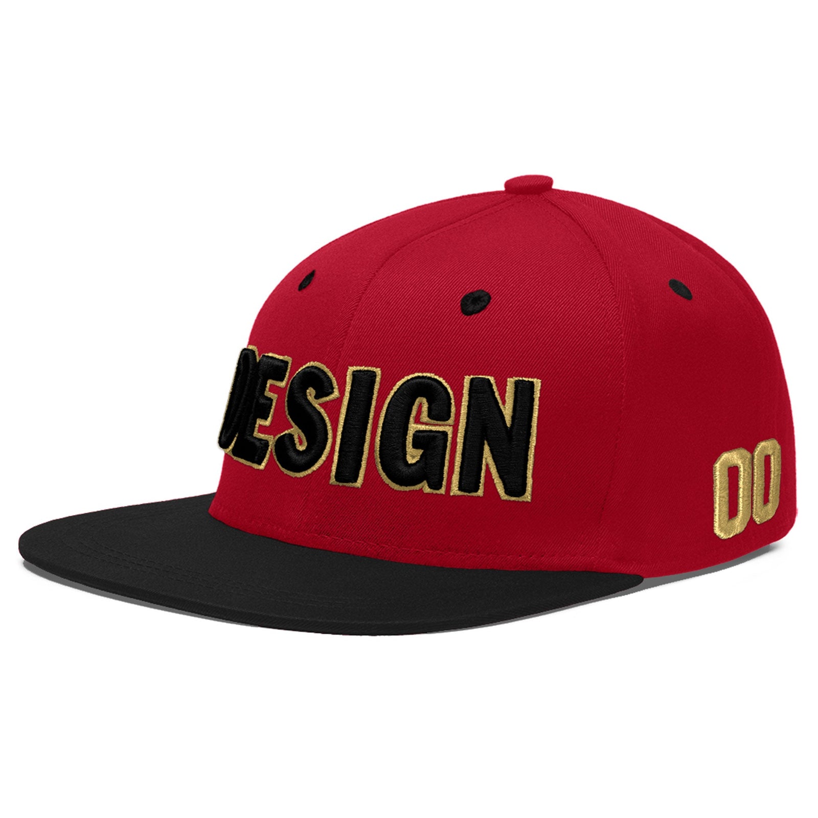 Custom Red Black 3D Puff Embroidery Flat Embroidery Casual Sport Baseball Cap