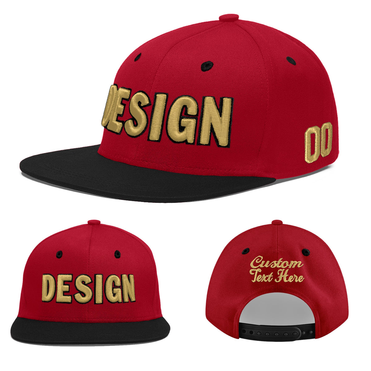 Custom Red Black 3D Puff Embroidery Flat Embroidery Casual Sport Baseball Cap