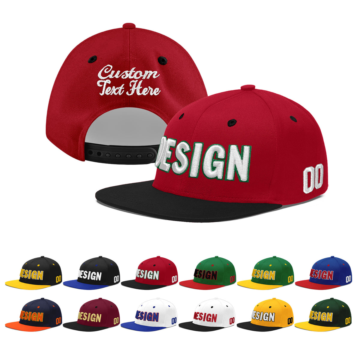 Custom Red Black 3D Puff Embroidery Flat Embroidery Casual Sport Baseball Cap