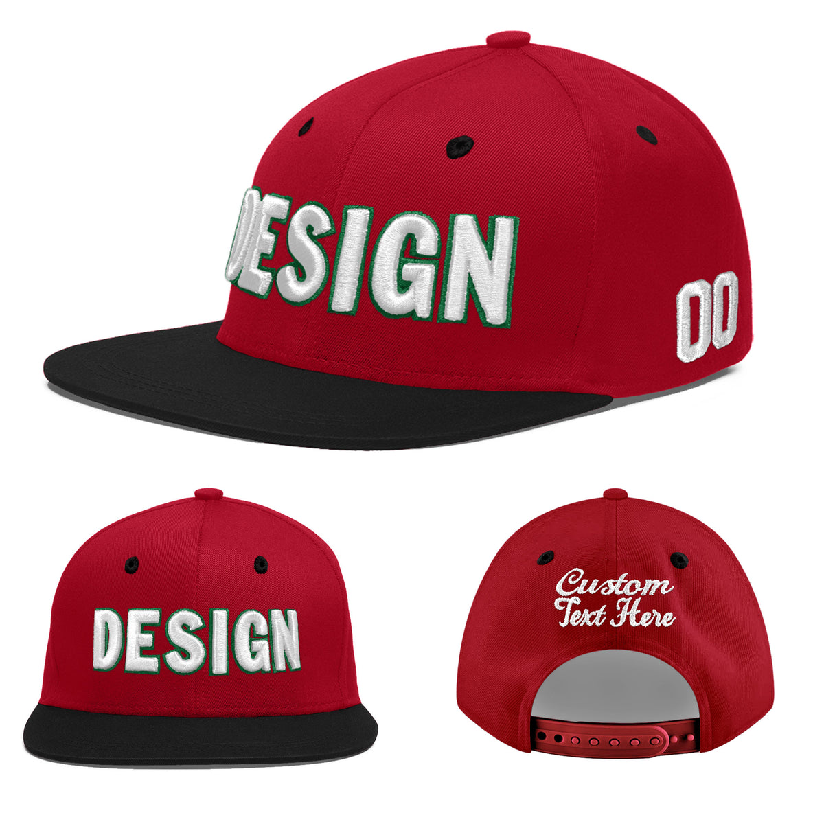 Custom Red Black 3D Puff Embroidery Flat Embroidery Casual Sport Baseball Cap