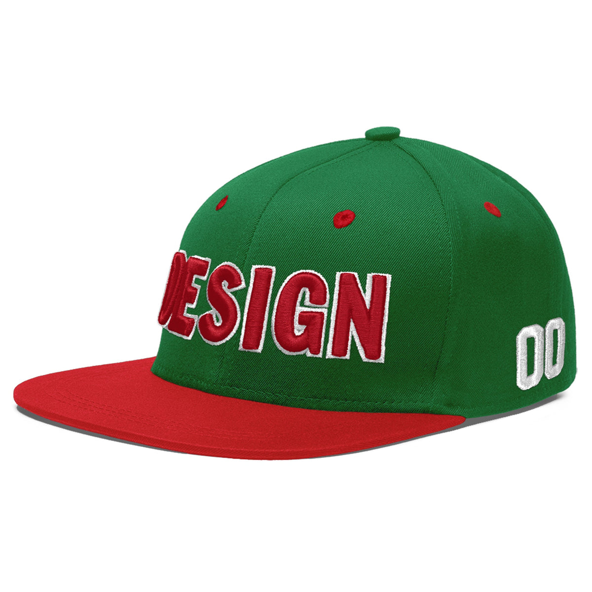 Custom Kelly Green Red 3D Puff Embroidery Flat Embroidery Casual Sport Baseball Cap