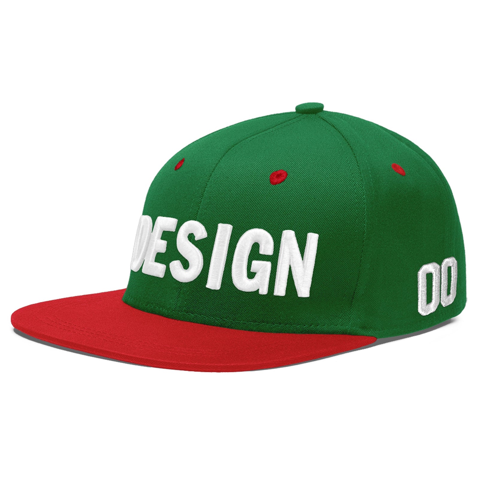 Custom Kelly Green Red 3D Puff Embroidery Flat Embroidery Casual Sport Baseball Cap