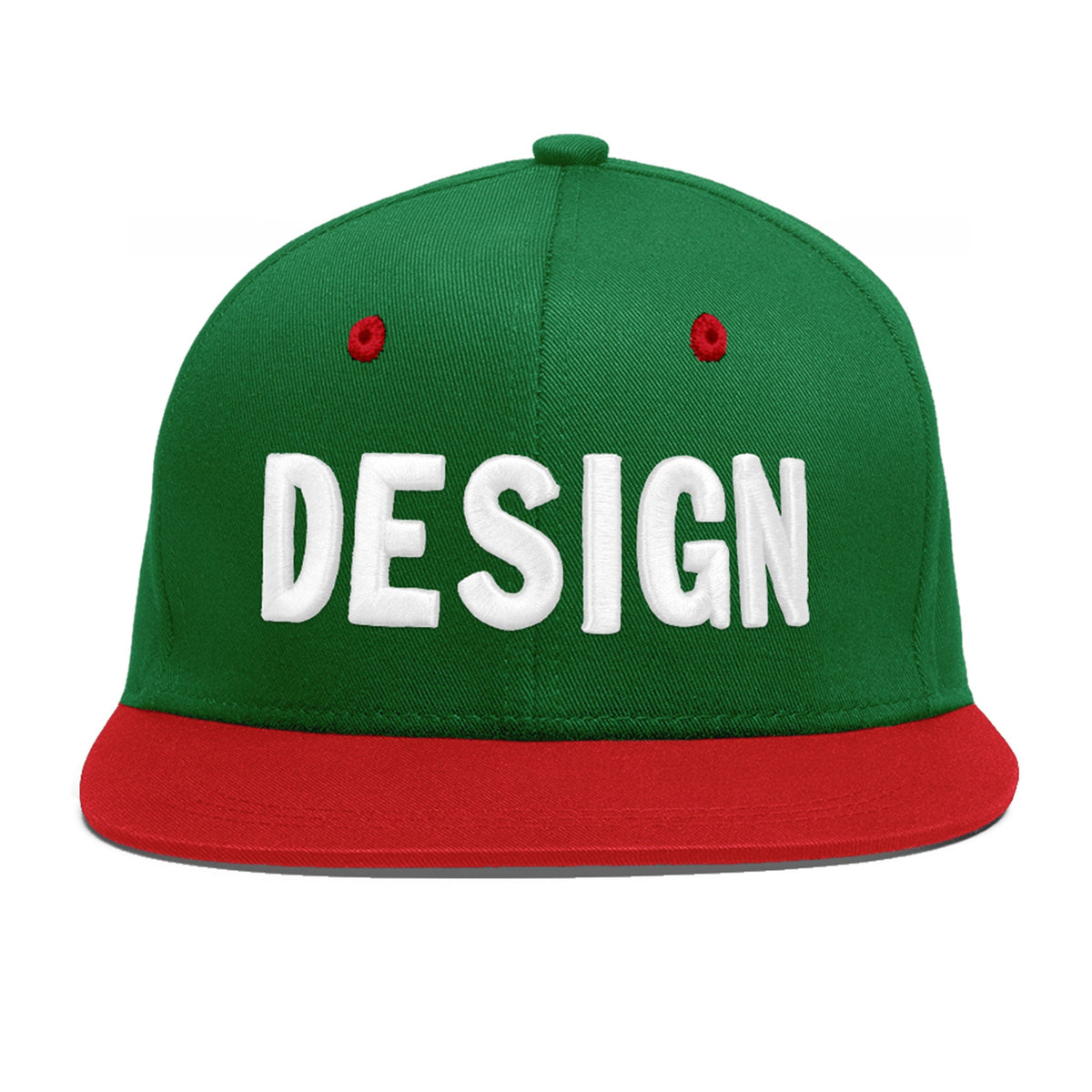 Custom Kelly Green Red 3D Puff Embroidery Flat Embroidery Casual Sport Baseball Cap