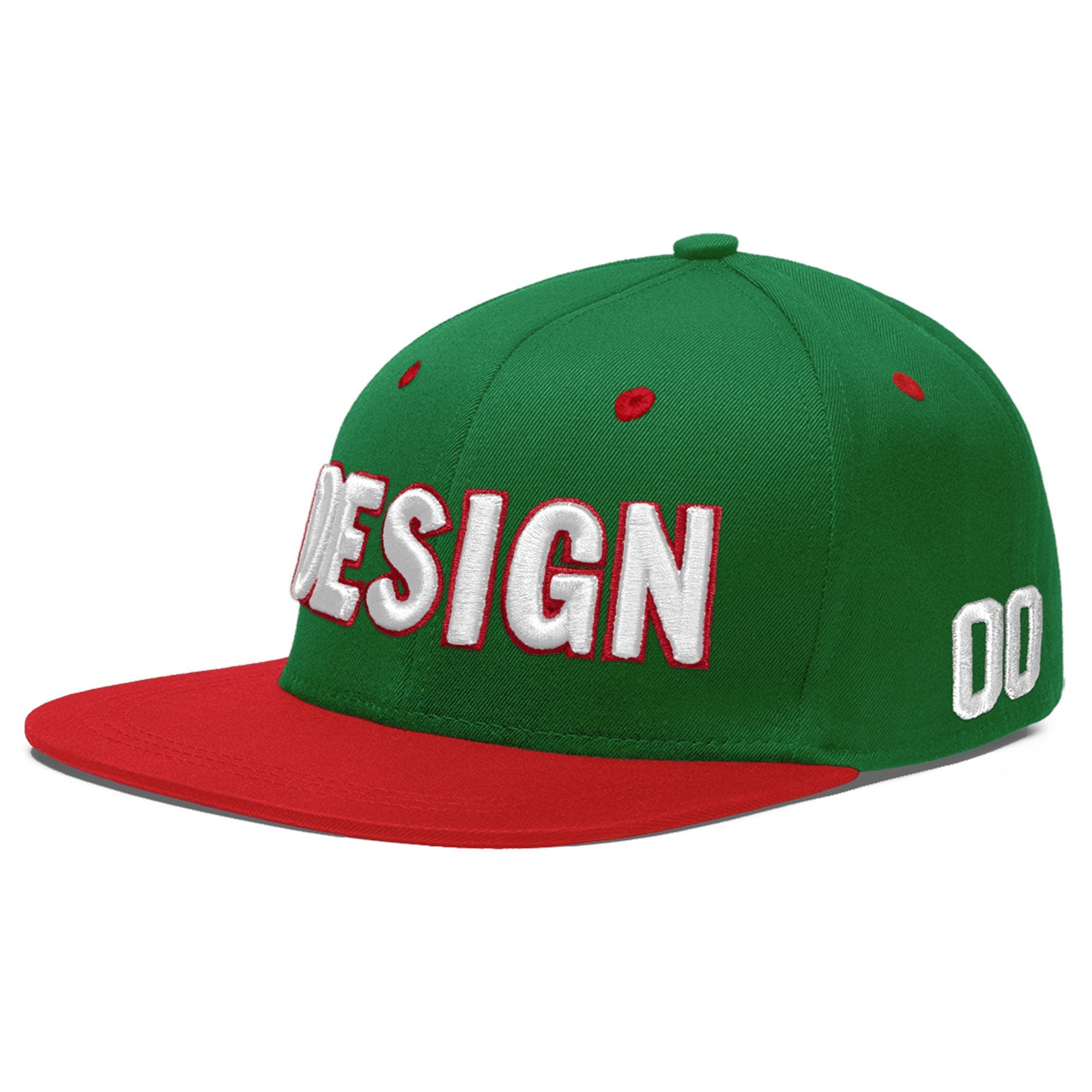 Custom Kelly Green Red 3D Puff Embroidery Flat Embroidery Casual Sport Baseball Cap