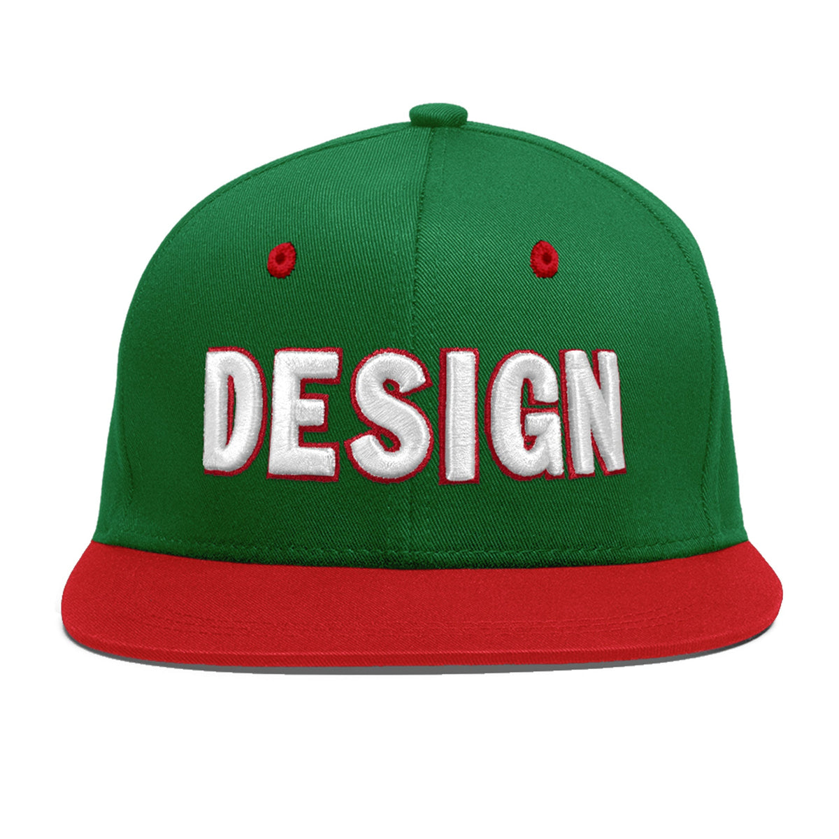 Custom Kelly Green Red 3D Puff Embroidery Flat Embroidery Casual Sport Baseball Cap