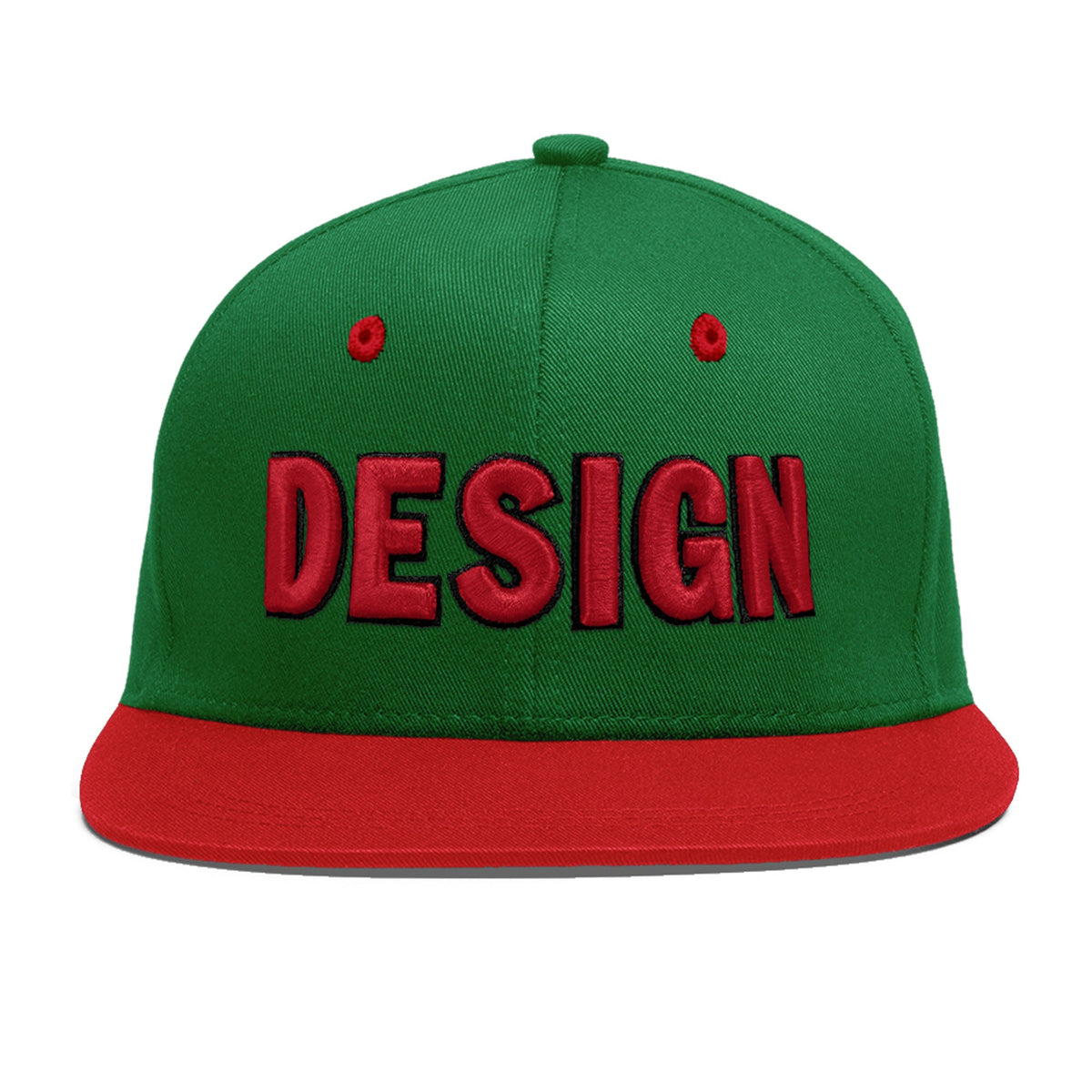 Custom Kelly Green Red 3D Puff Embroidery Flat Embroidery Casual Sport Baseball Cap