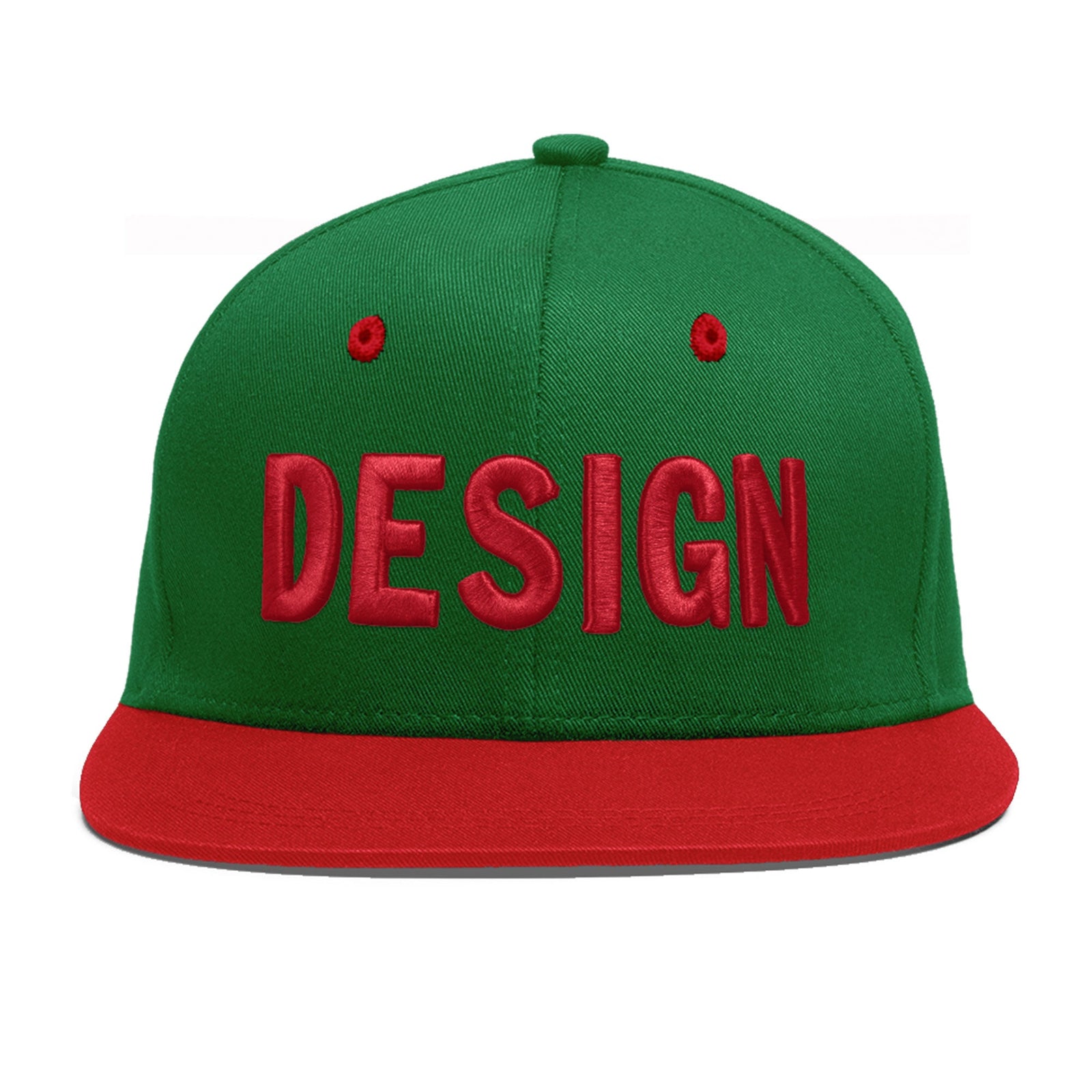 Custom Kelly Green Red 3D Puff Embroidery Flat Embroidery Casual Sport Baseball Cap