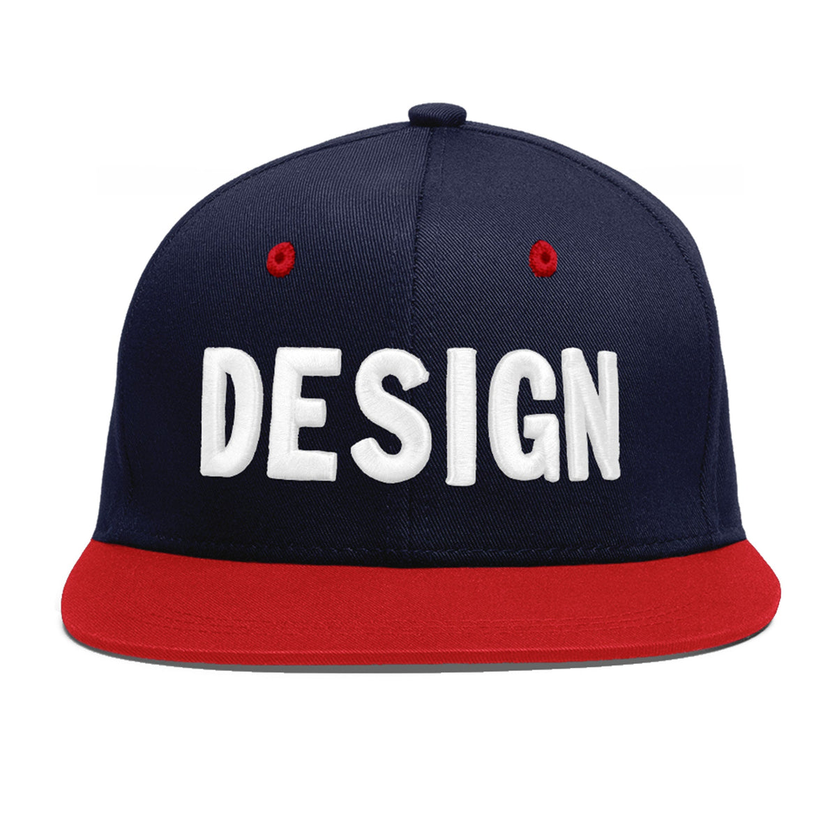 Custom Navy Red 3D Puff Embroidery Flat Embroidery Casual Sport Baseball Cap
