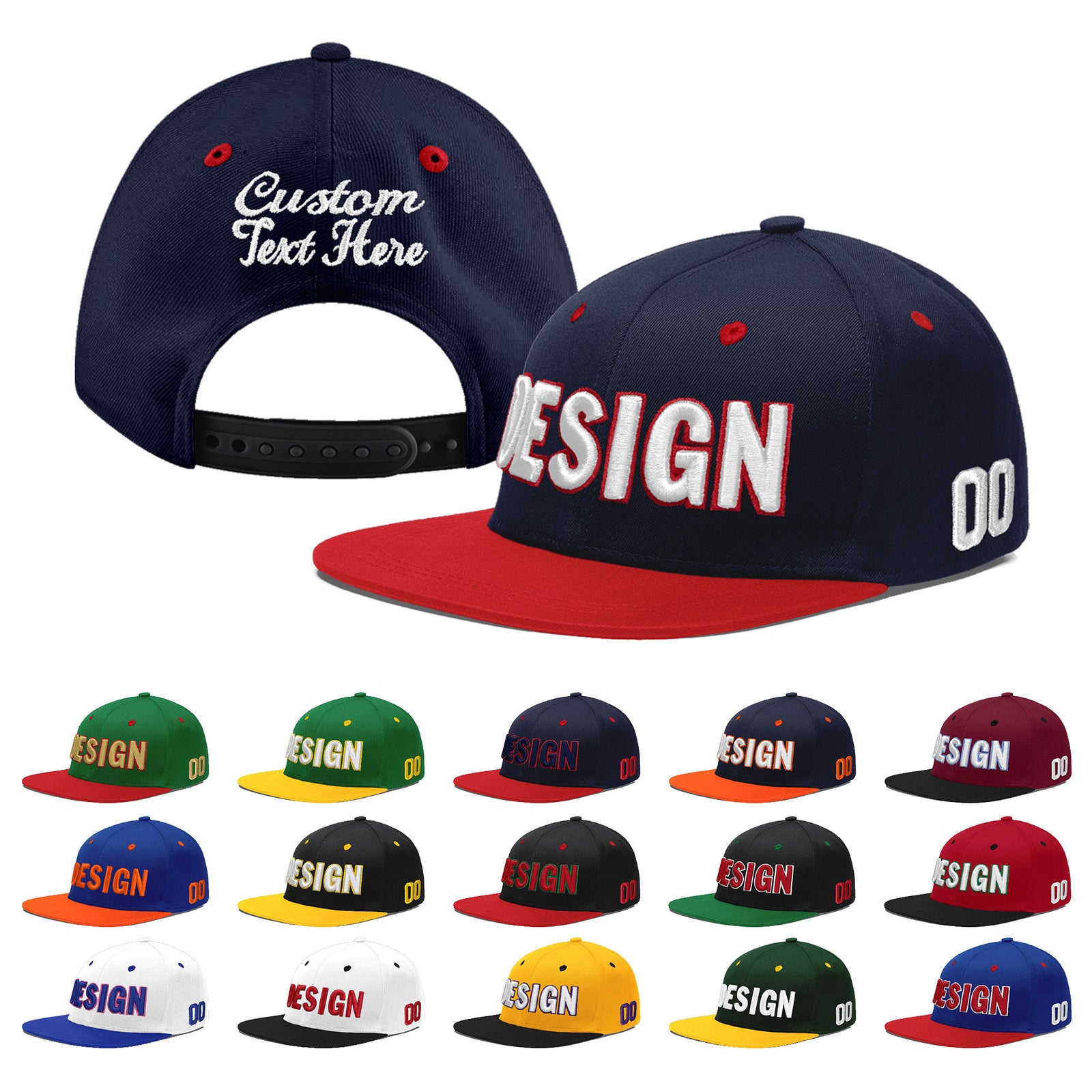 Custom Navy Red 3D Puff Embroidery Flat Embroidery Casual Sport Baseball Cap