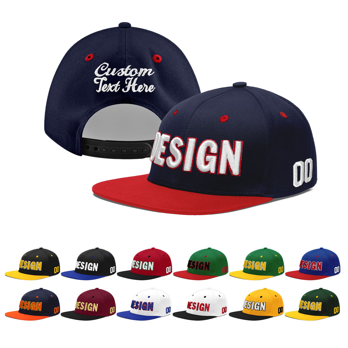 Custom Navy Red 3D Puff Embroidery Flat Embroidery Casual Sport Baseball Cap