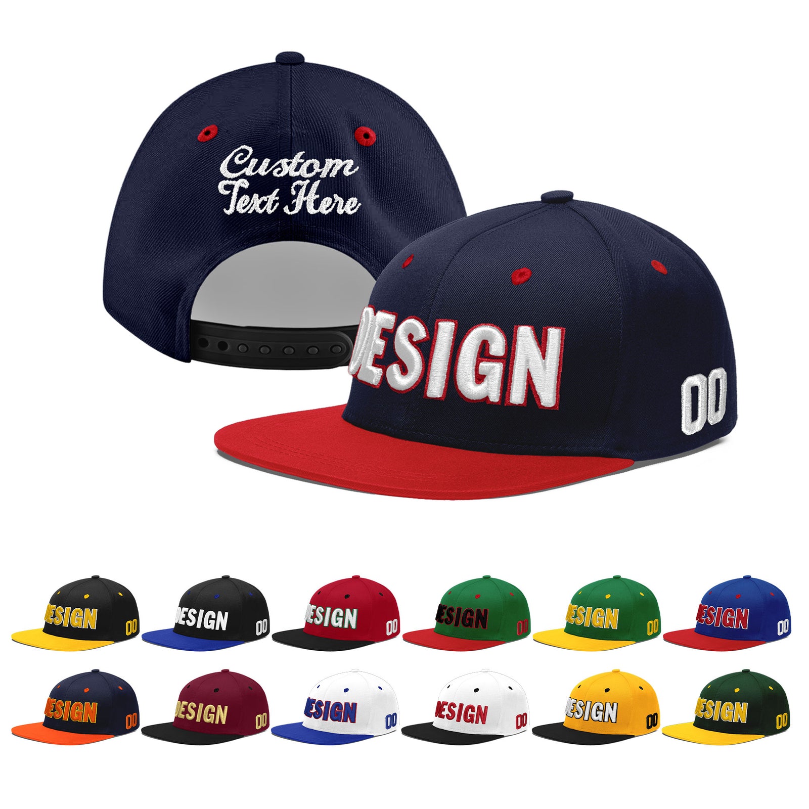 Custom Navy Red 3D Puff Embroidery Flat Embroidery Casual Sport Baseball Cap