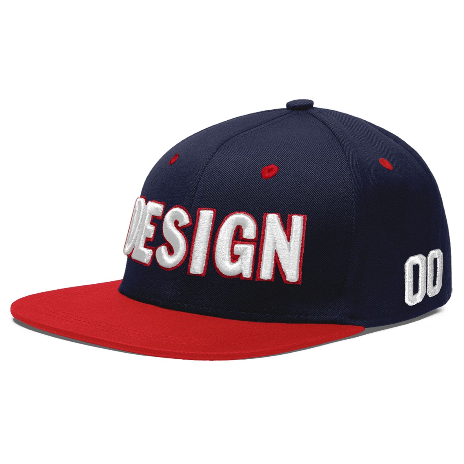 Custom Navy Red 3D Puff Embroidery Flat Embroidery Casual Sport Baseball Cap