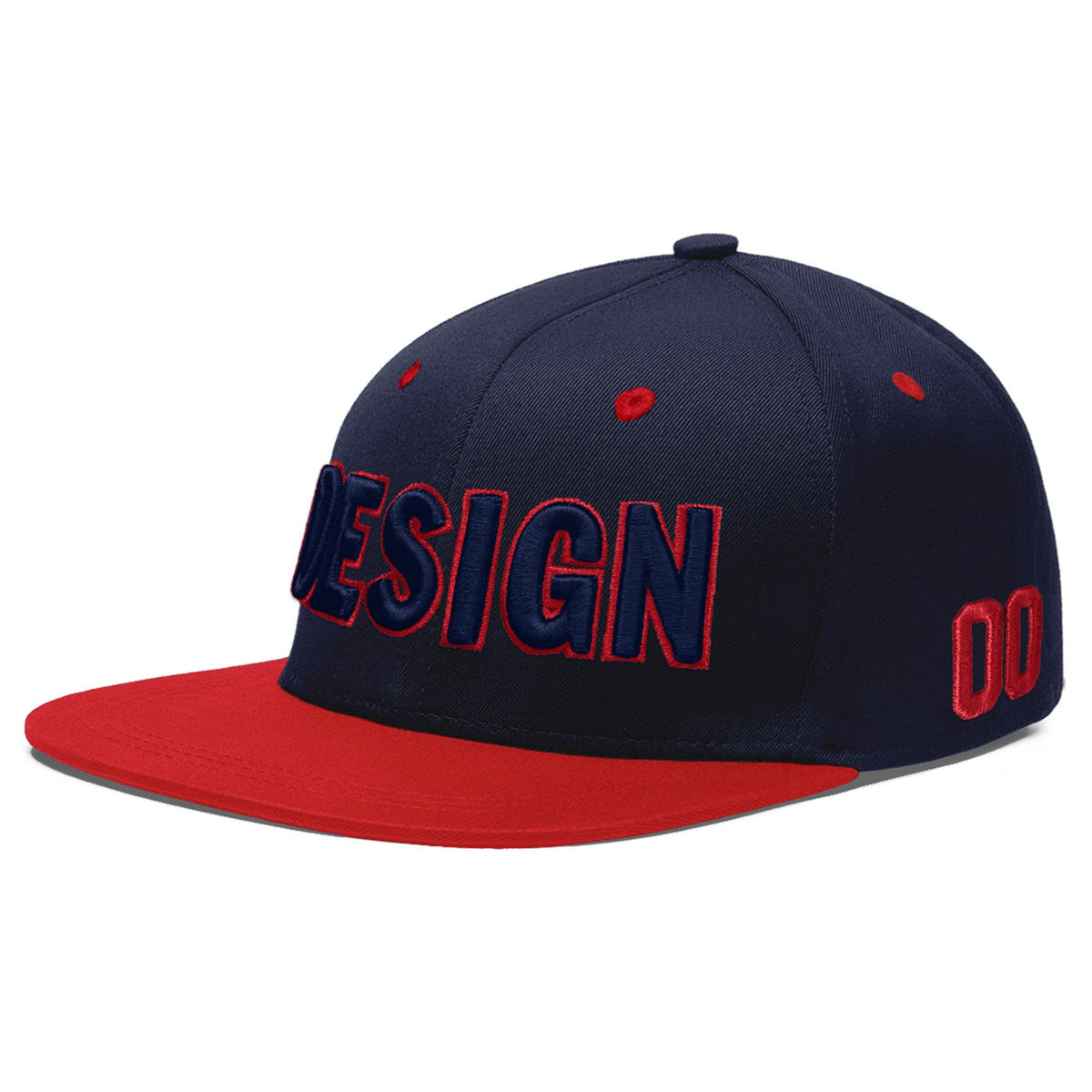 Custom Navy Red 3D Puff Embroidery Flat Embroidery Casual Sport Baseball Cap