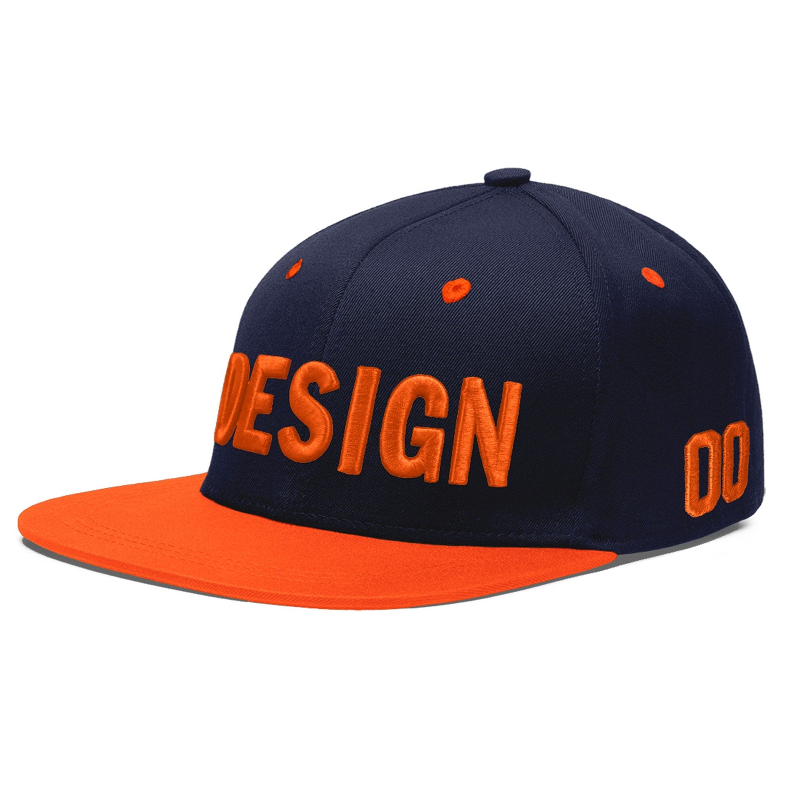 Custom Navy Orange 3D Puff Embroidery Flat Embroidery Casual Sport Baseball Cap