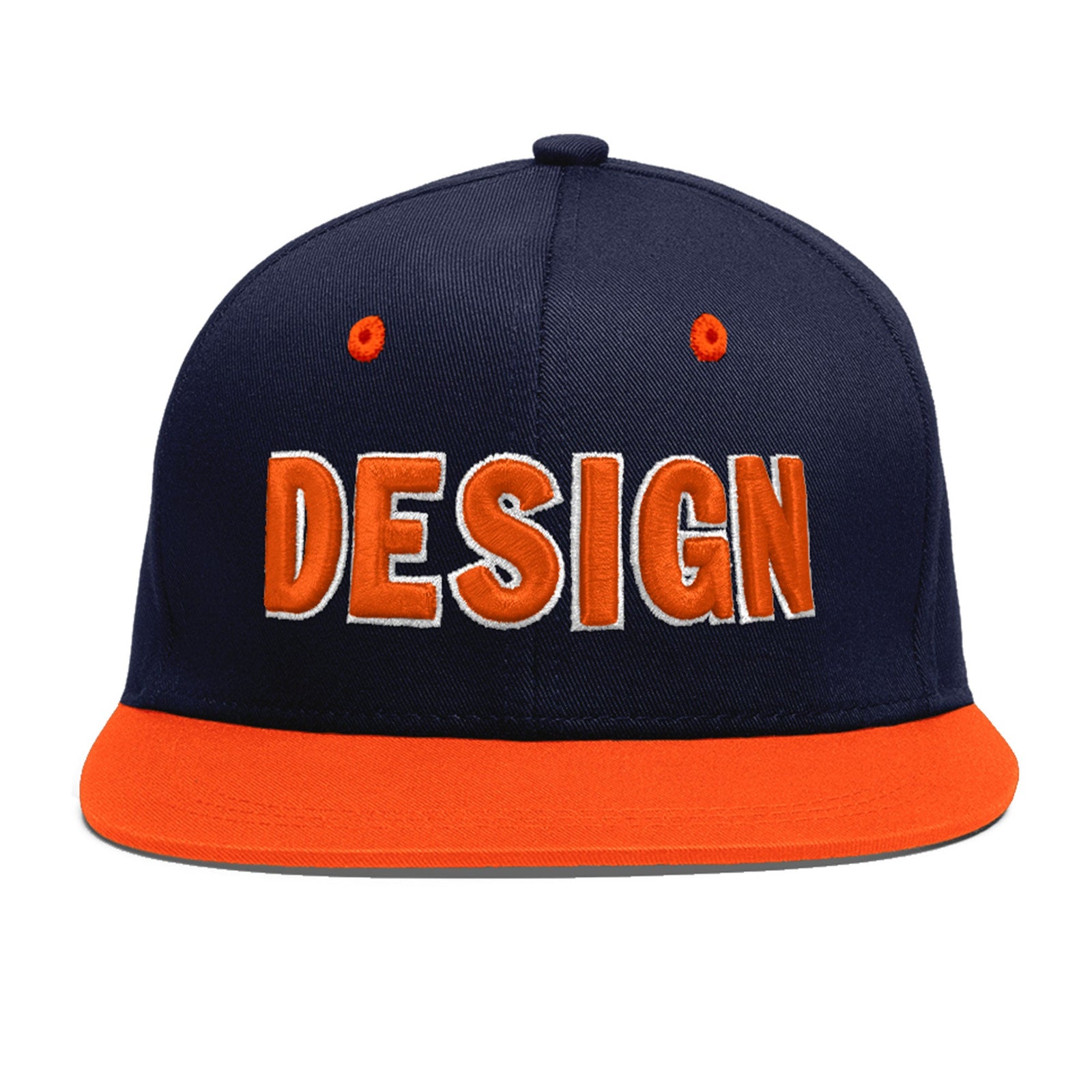 Custom Navy Orange 3D Puff Embroidery Flat Embroidery Casual Sport Baseball Cap