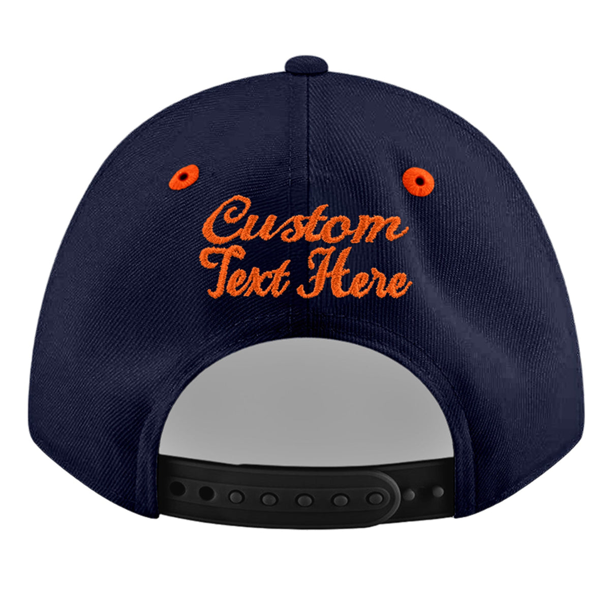 Custom Navy Orange 3D Puff Embroidery Flat Embroidery Casual Sport Baseball Cap