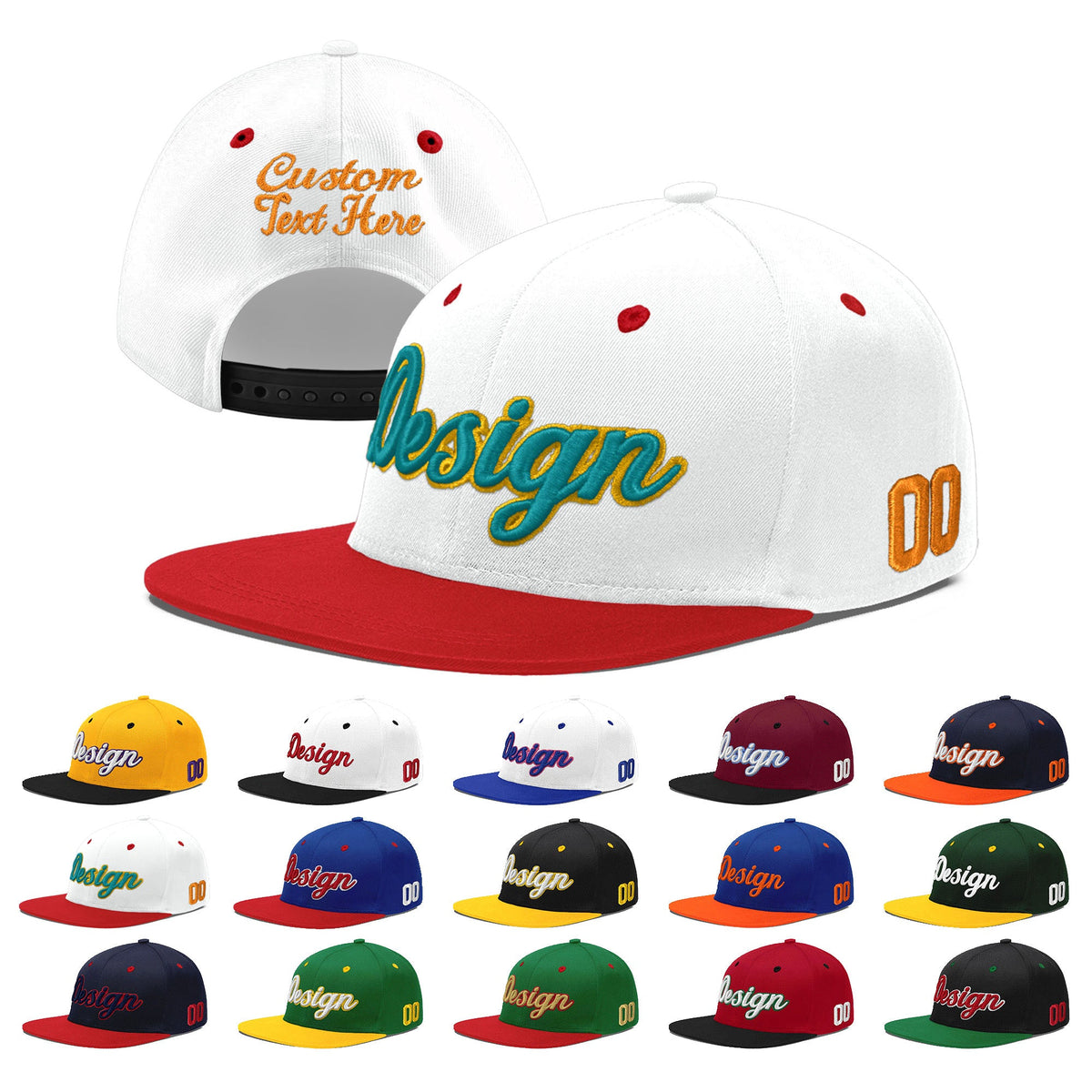Custom White Red 3D Puff Embroidery Flat Embroidery Casual Sport Hats| KXKSHOP