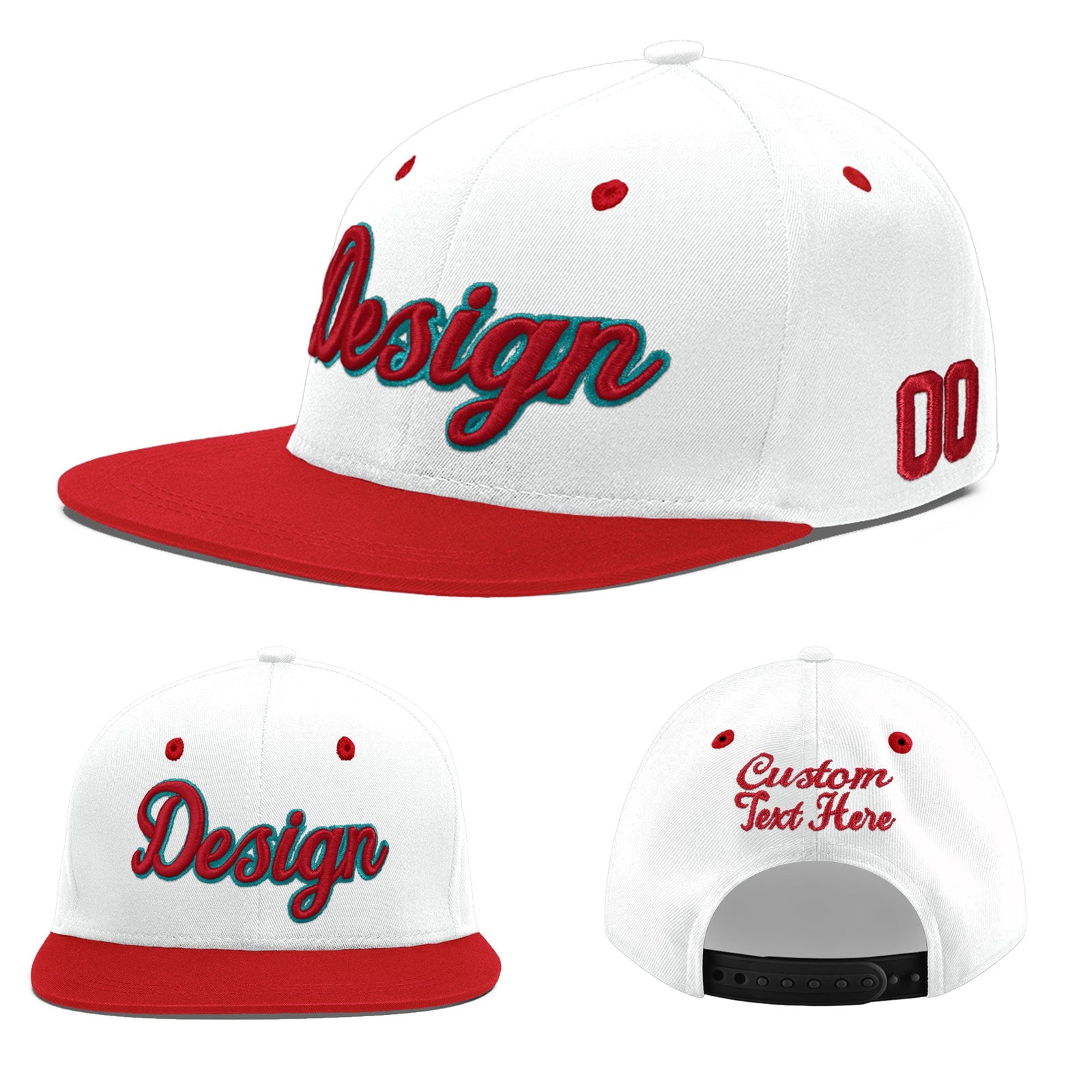 Custom White Red 3D Puff Embroidery Flat Embroidery Casual Sport Hats| KXKSHOP