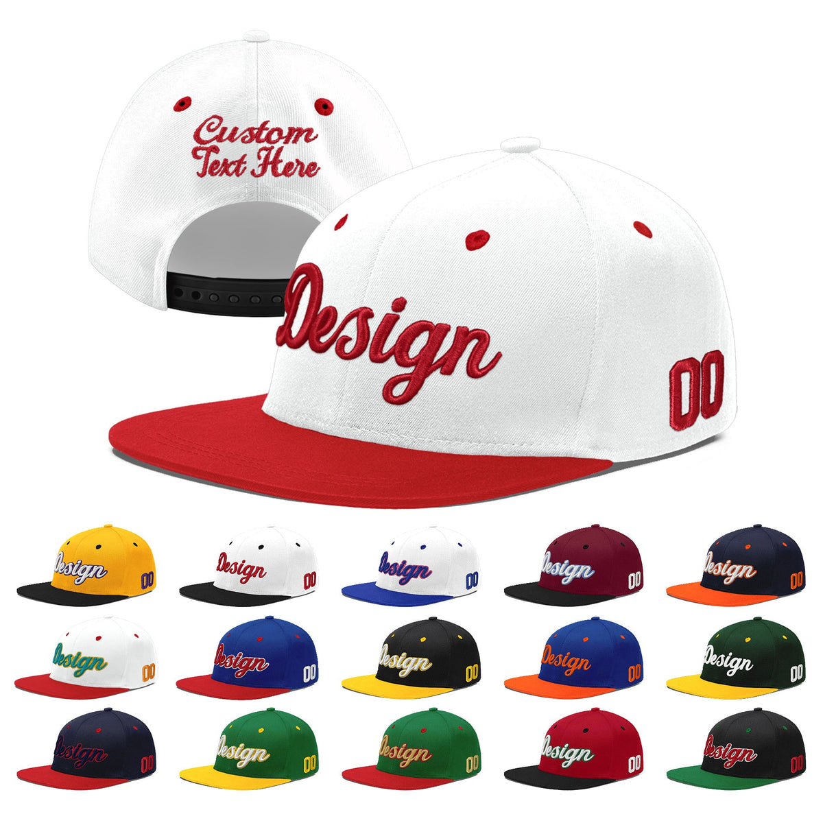 Custom White Red 3D Puff Embroidery Flat Embroidery Casual Sport Hats| KXKSHOP
