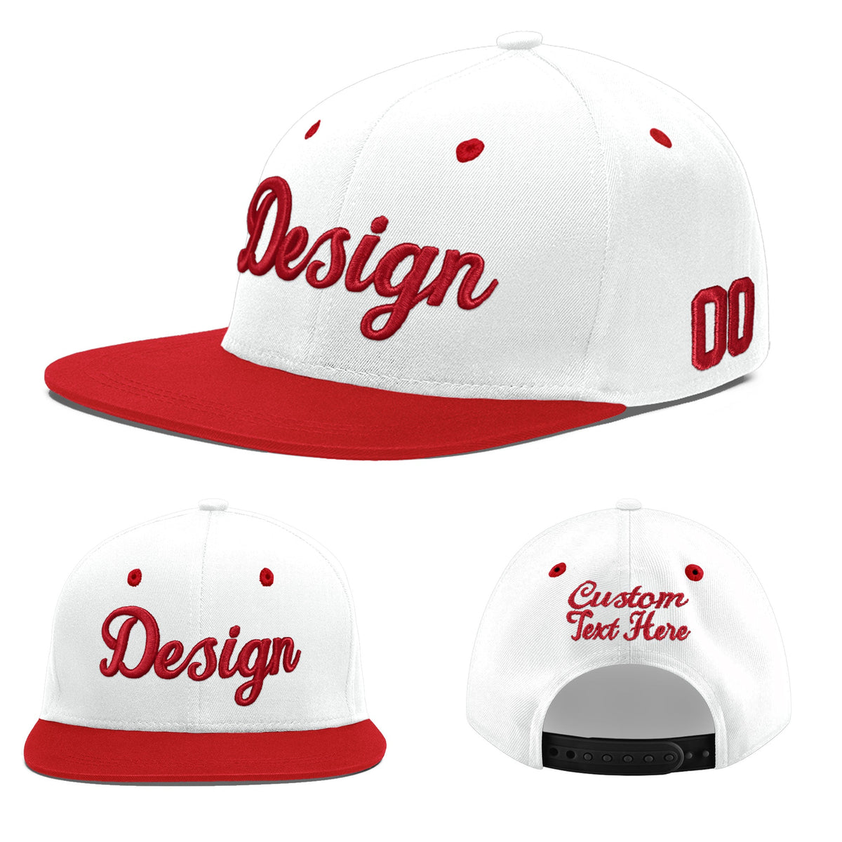 Custom White Red 3D Puff Embroidery Flat Embroidery Casual Sport Hats| KXKSHOP