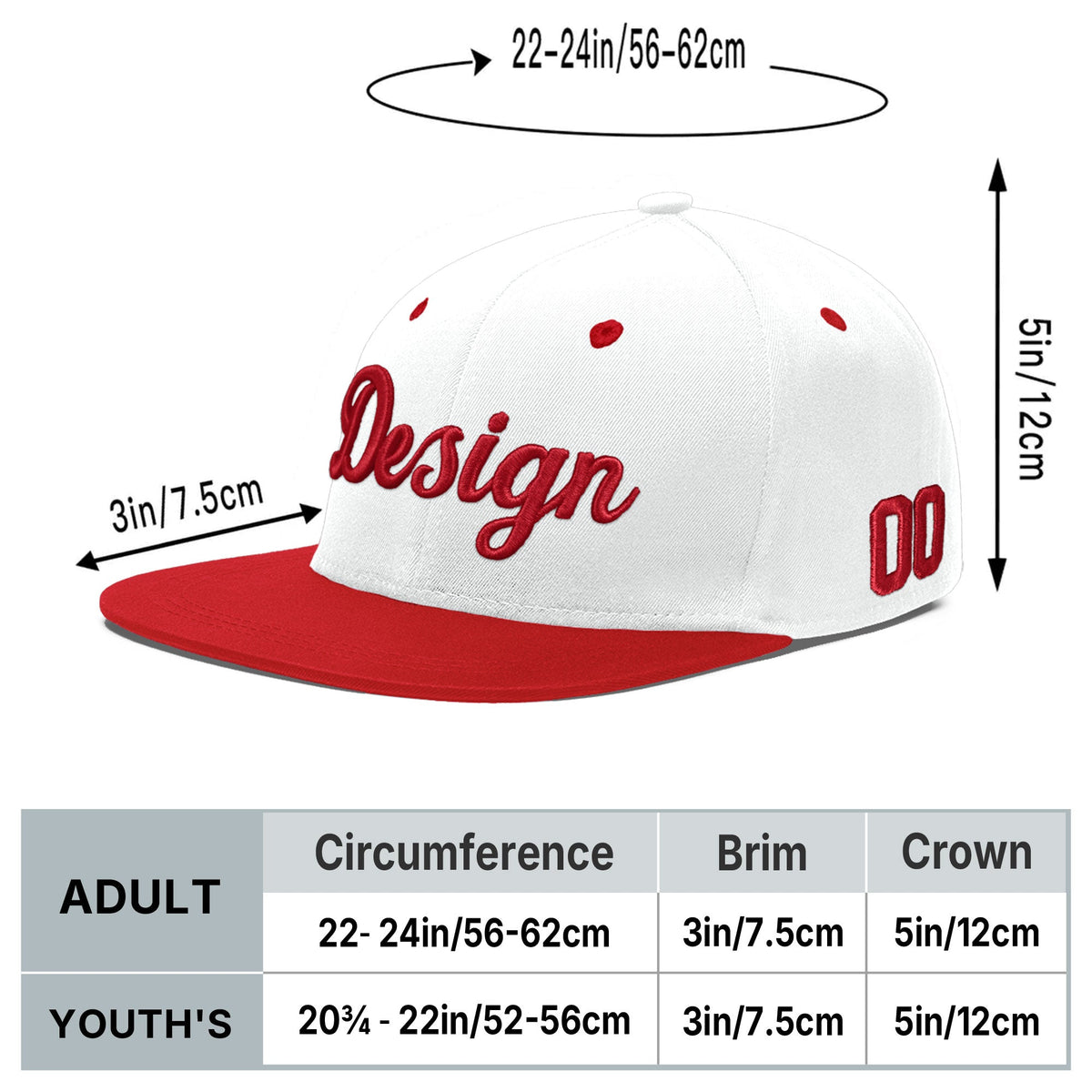 Custom White Red 3D Puff Embroidery Flat Embroidery Casual Sport Hats| KXKSHOP