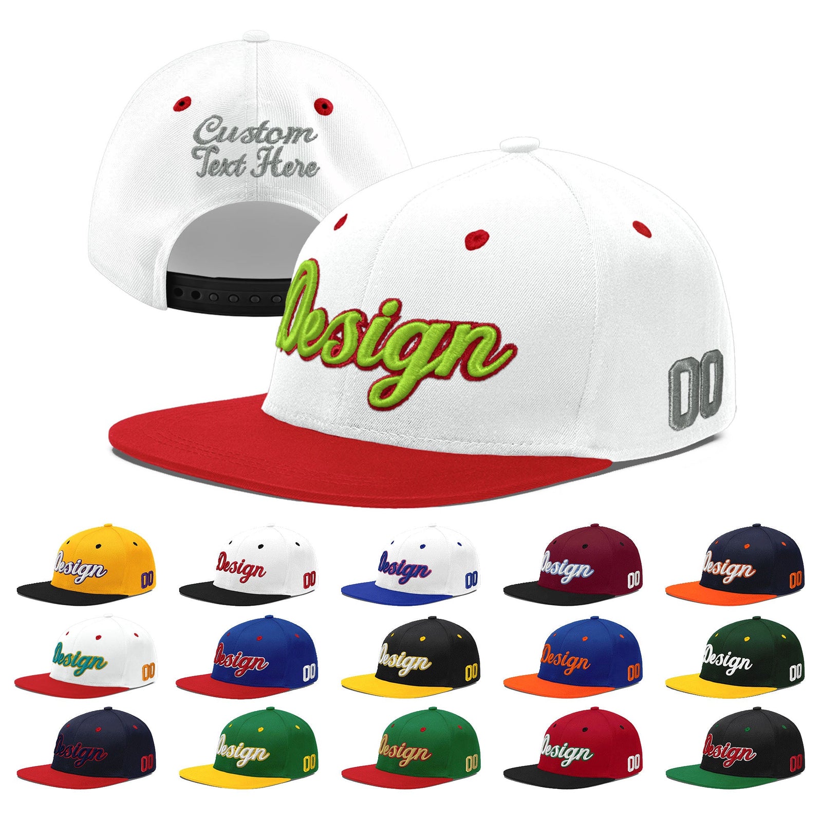 Custom White Red 3D Puff Embroidery Flat Embroidery Casual Sport Hats| KXKSHOP