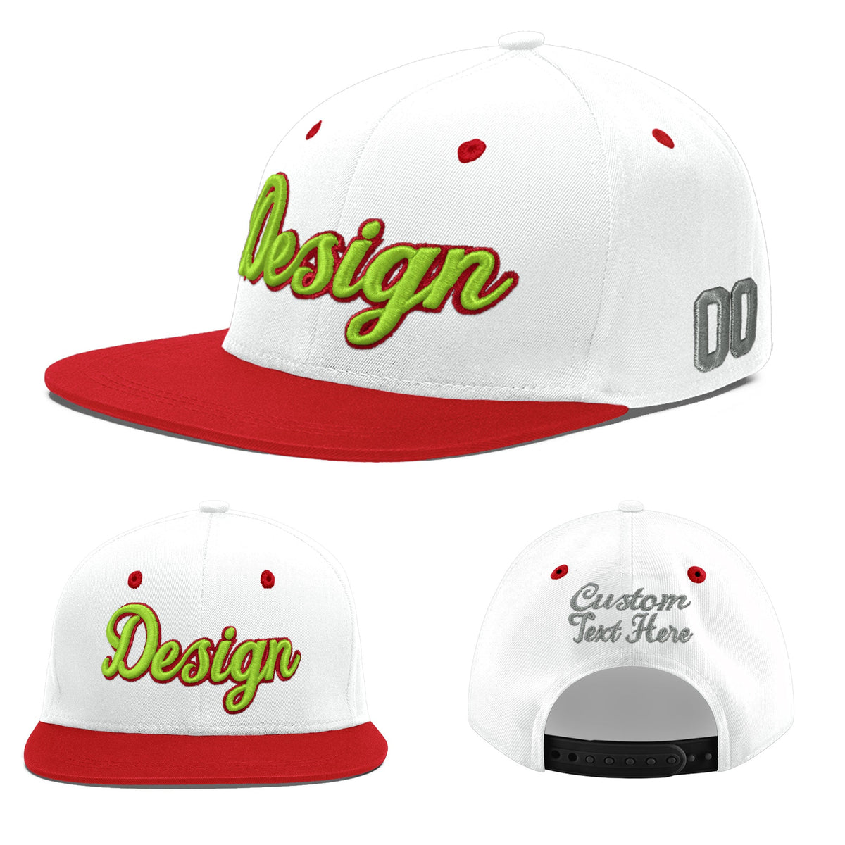 Custom White Red 3D Puff Embroidery Flat Embroidery Casual Sport Hats| KXKSHOP