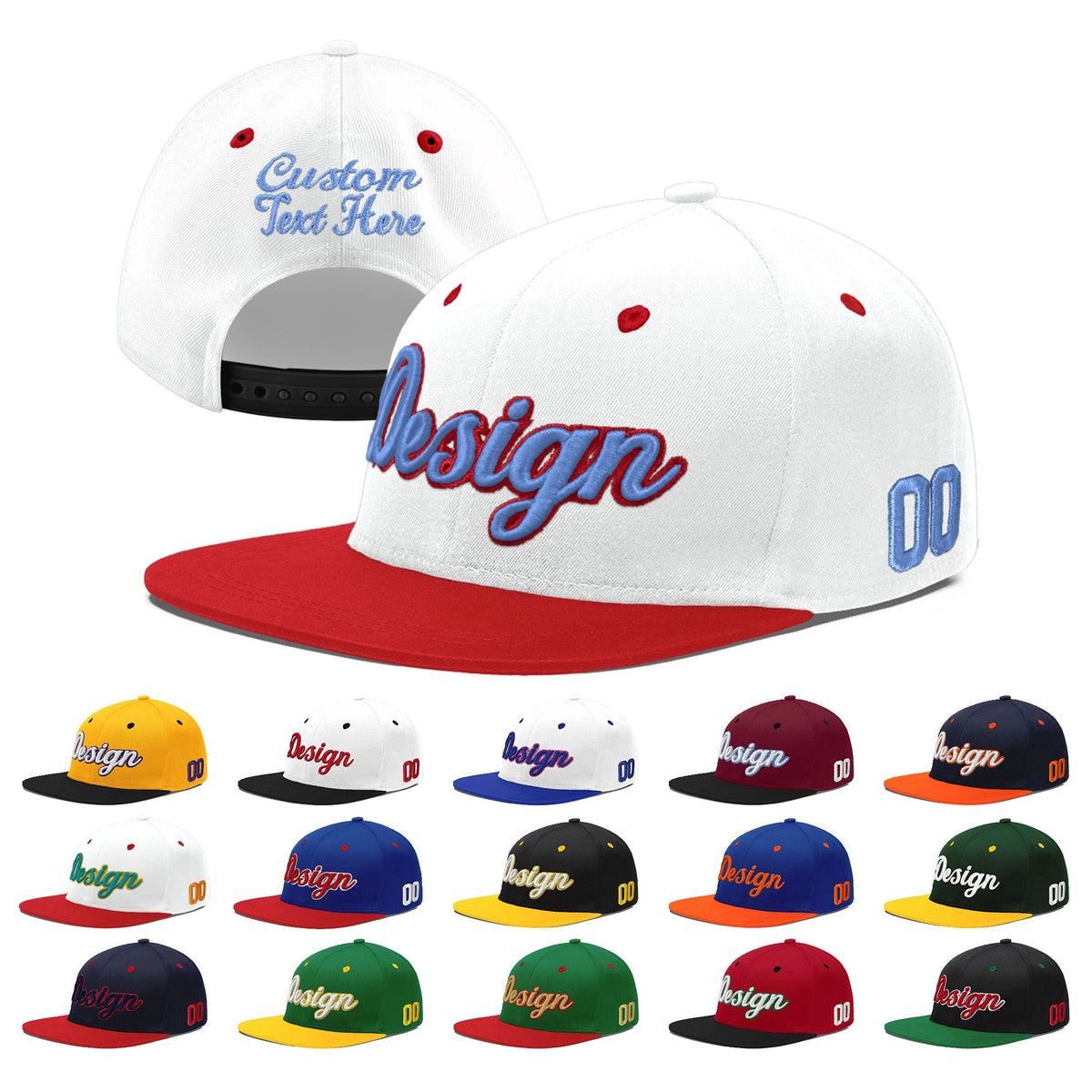 Custom White Red 3D Puff Embroidery Flat Embroidery Casual Sport Hats| KXKSHOP