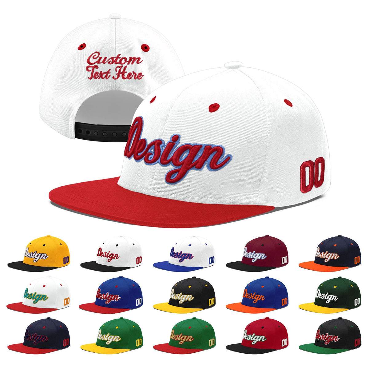 Custom White Red Light Blue 3D Puff Embroidery Flat Embroidery Casual Sport Hats| KXKSHOP