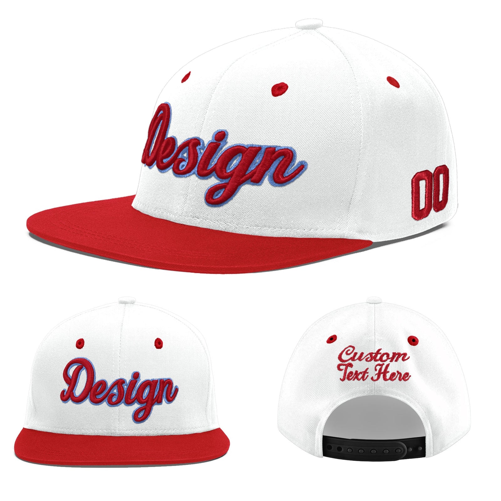 Custom White Red Light Blue 3D Puff Embroidery Flat Embroidery Casual Sport Hats| KXKSHOP