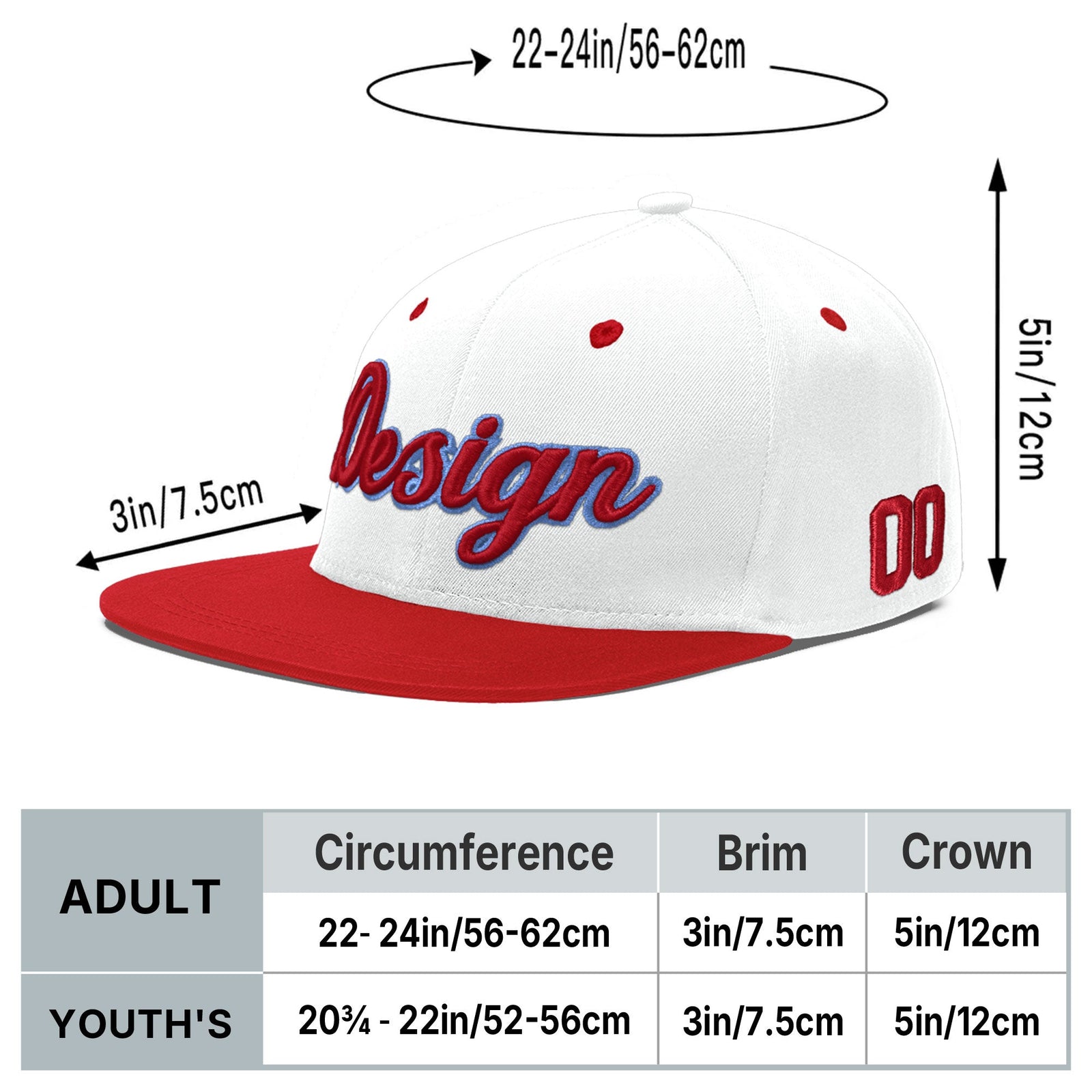 Custom White Red Light Blue 3D Puff Embroidery Flat Embroidery Casual Sport Hats| KXKSHOP