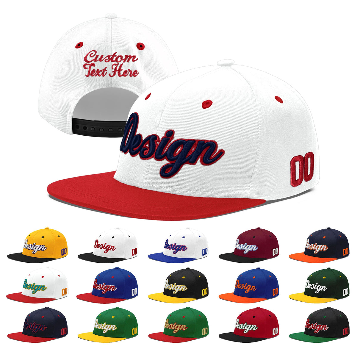 Custom White Red Navy 3D Puff Embroidery Flat Embroidery Casual Sport Hats| KXKSHOP