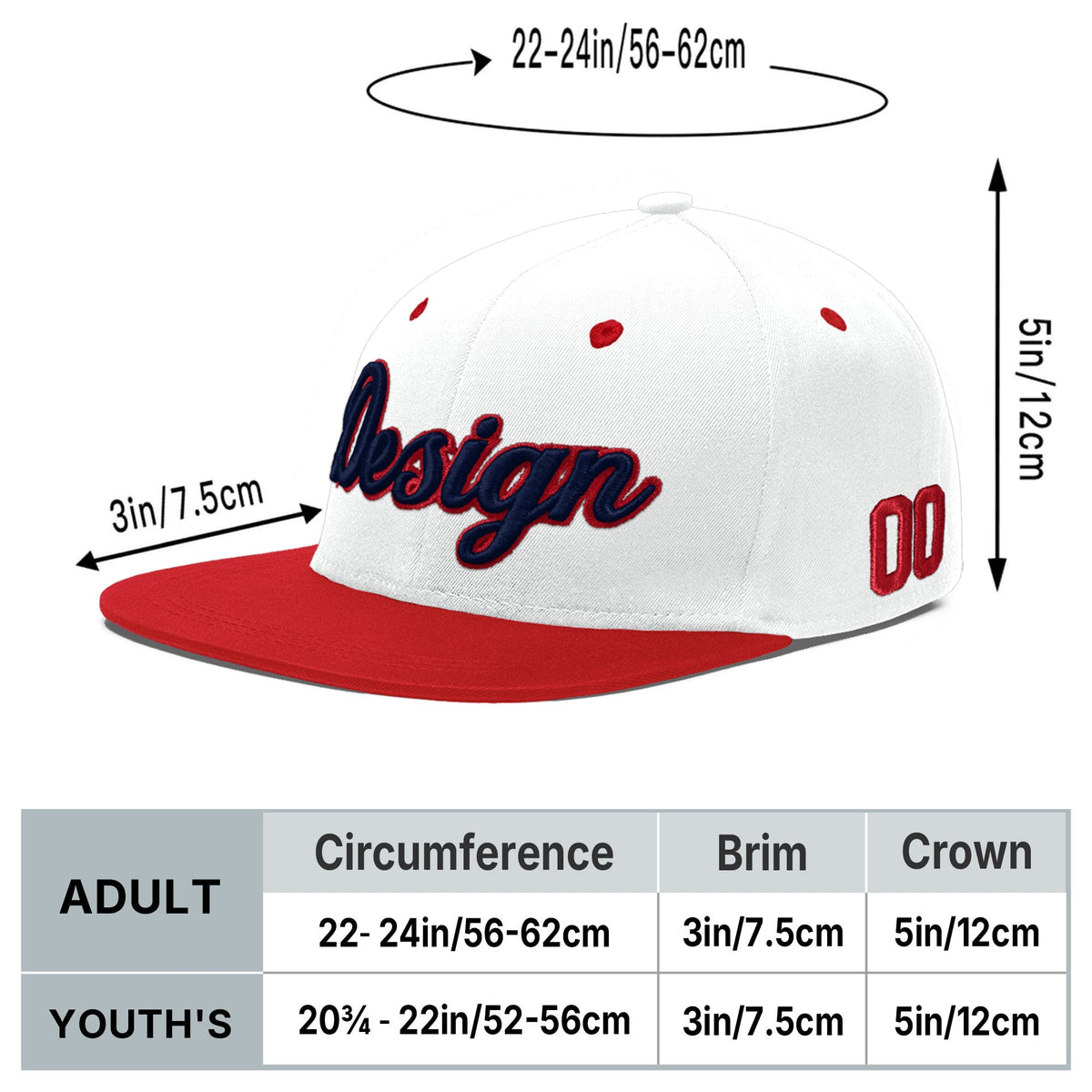Custom White Red Navy 3D Puff Embroidery Flat Embroidery Casual Sport Hats| KXKSHOP