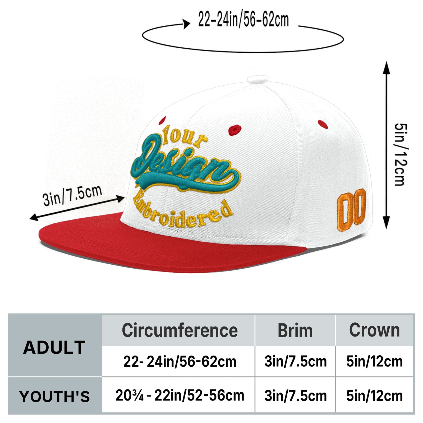 Custom White Red 3D Puff Embroidery Flat Embroidery Casual Sport Hats| KXKSHOP