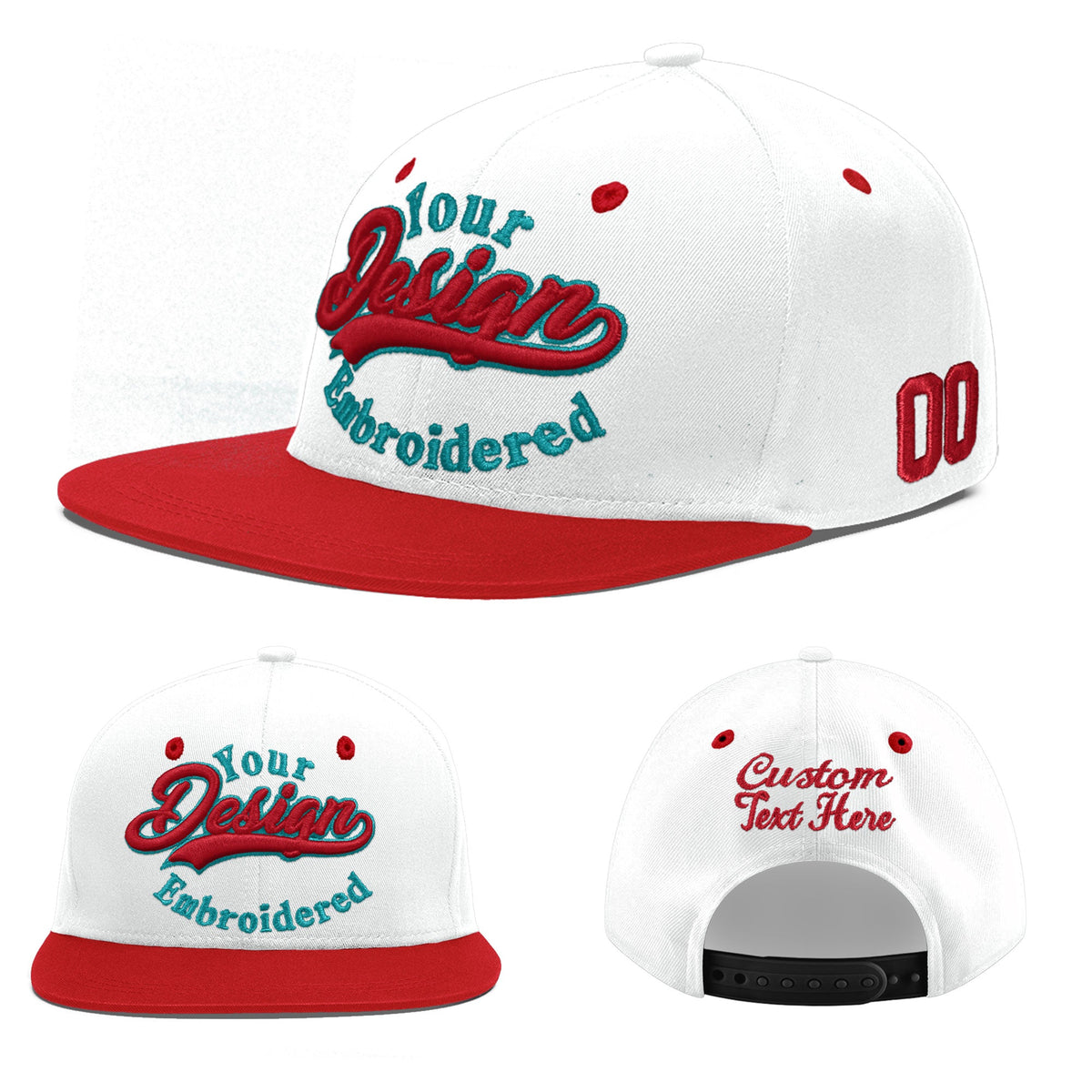 Custom White Red 3D Puff Embroidery Flat Embroidery Casual Sport Hats| KXKSHOP
