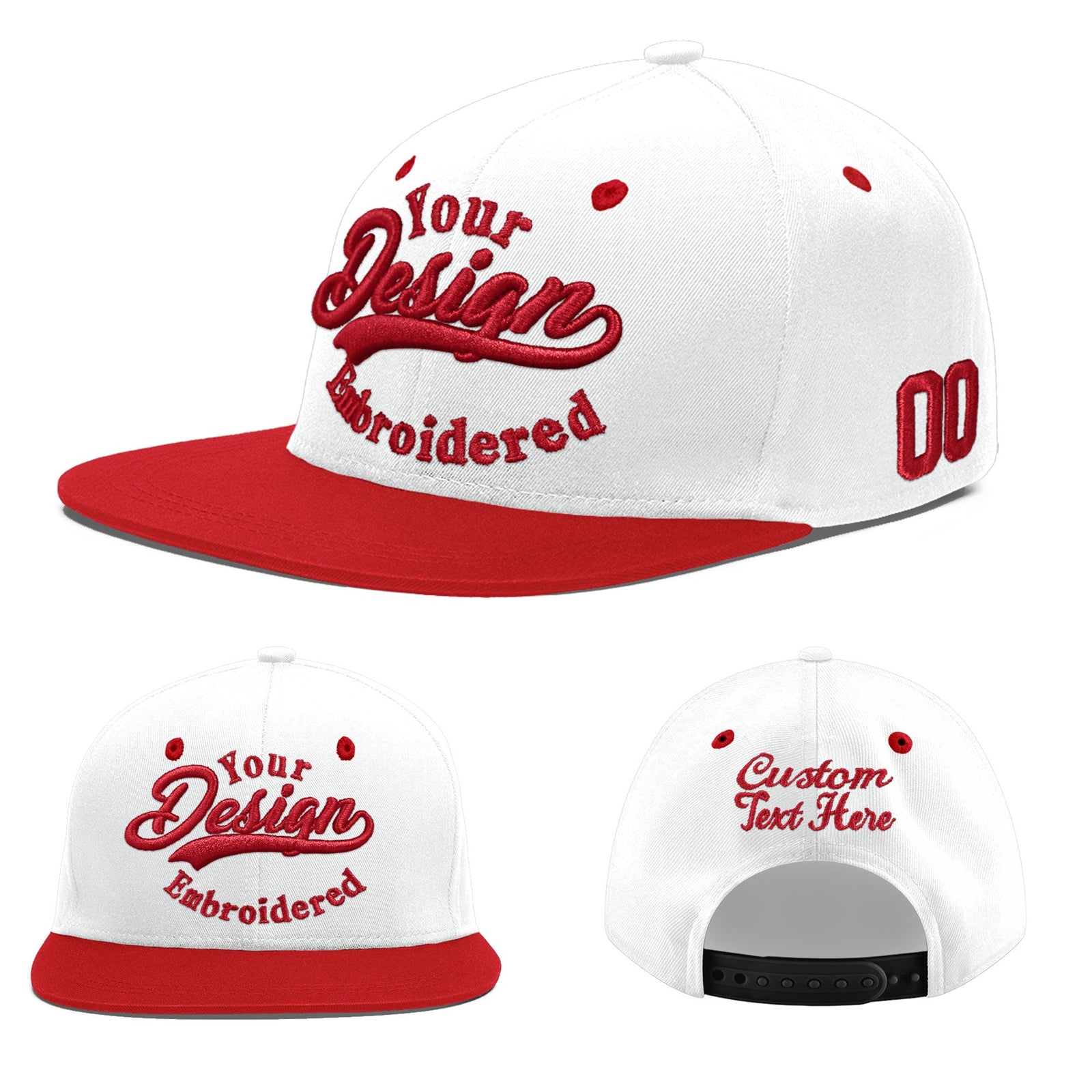 Custom White Red 3D Puff Embroidery Flat Embroidery Casual Sport Hats| KXKSHOP