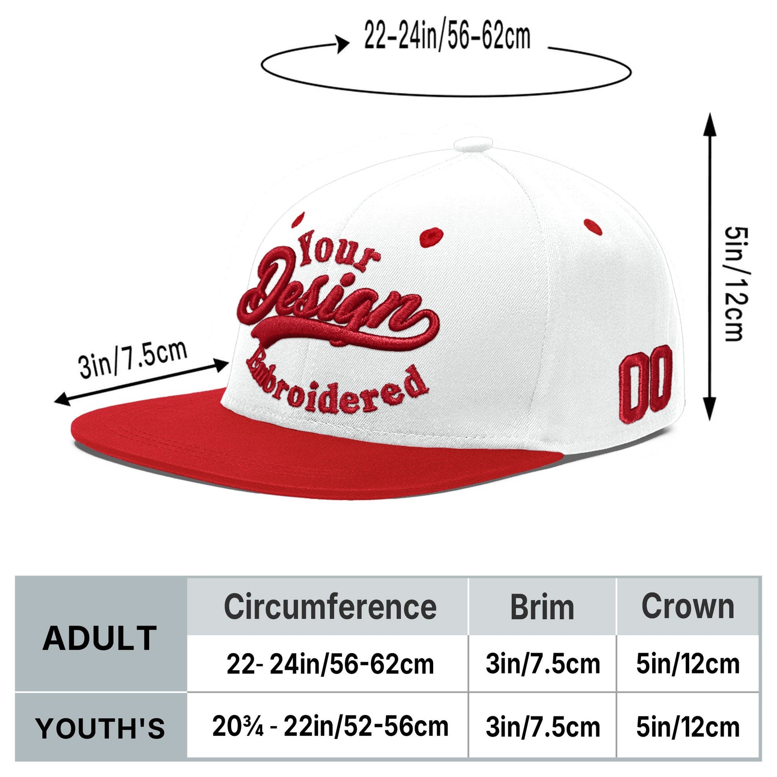 Custom White Red 3D Puff Embroidery Flat Embroidery Casual Sport Hats| KXKSHOP