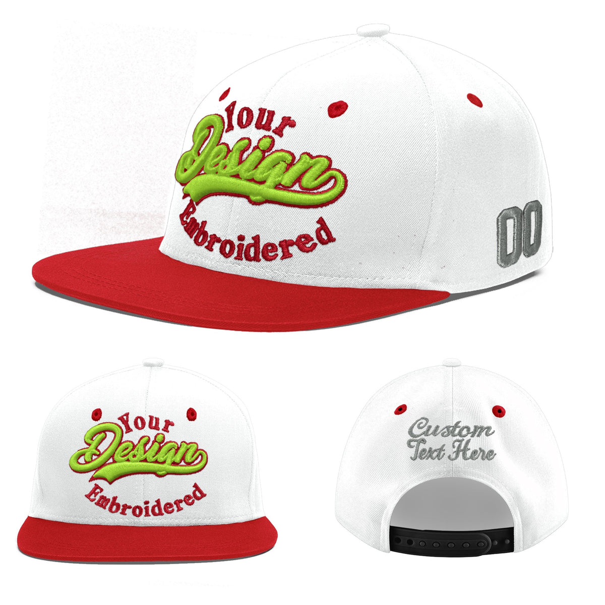 Custom White Red 3D Puff Embroidery Flat Embroidery Casual Sport Hats| KXKSHOP