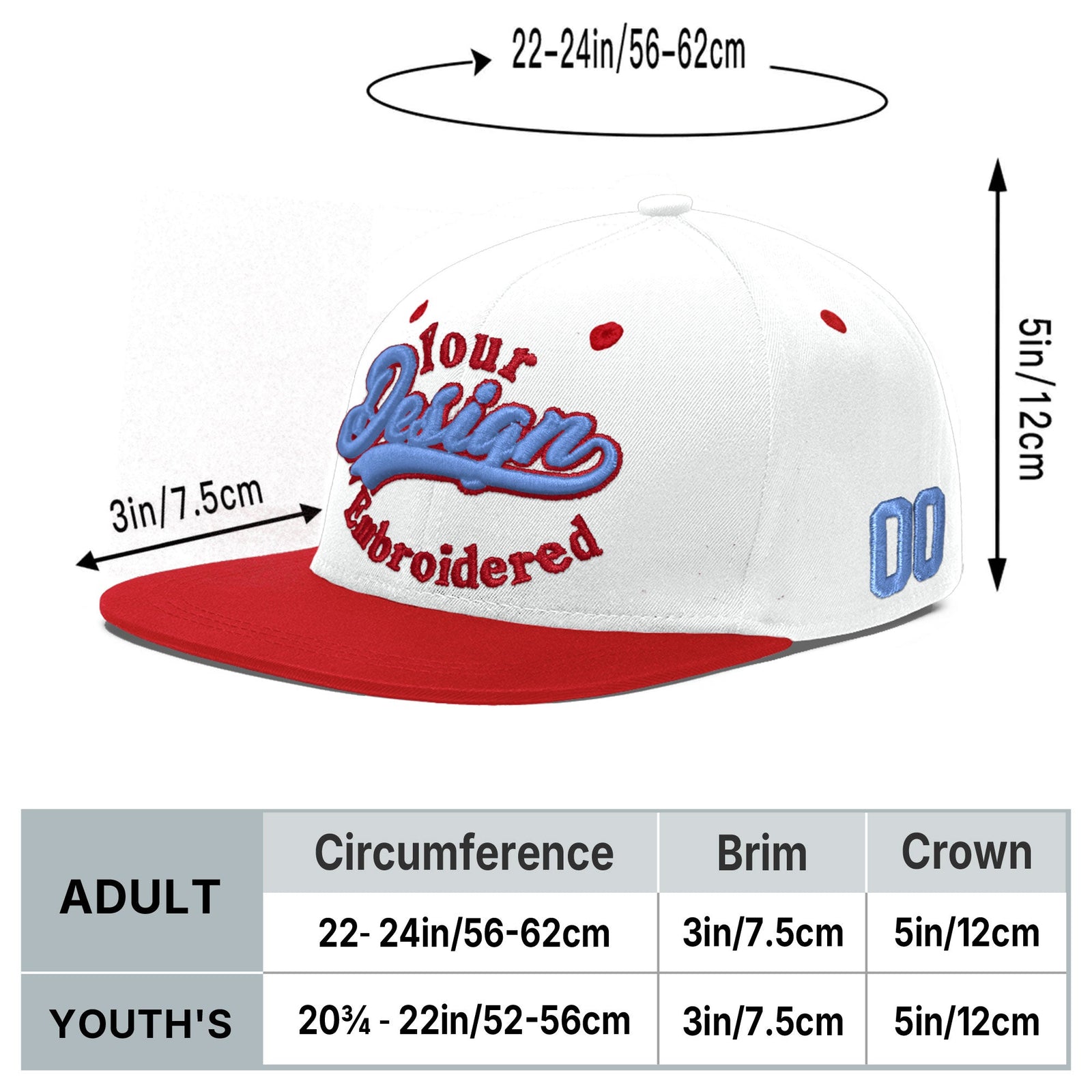 Custom White Red 3D Puff Embroidery Flat Embroidery Casual Sport Hats| KXKSHOP