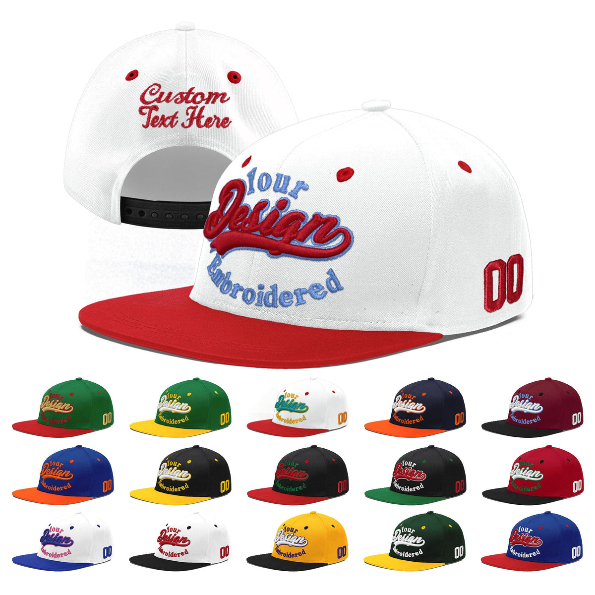Custom White Red Light Blue 3D Puff Embroidery Flat Embroidery Casual Sport Hats| KXKSHOP