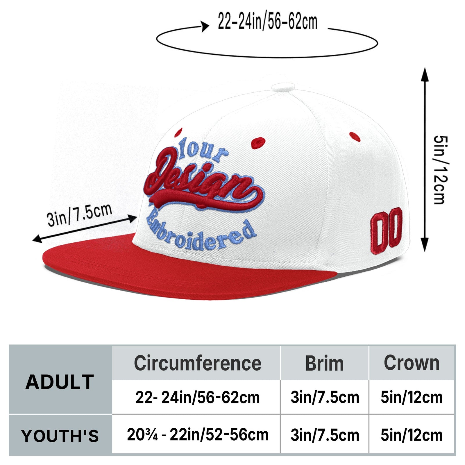Custom White Red Light Blue 3D Puff Embroidery Flat Embroidery Casual Sport Hats| KXKSHOP