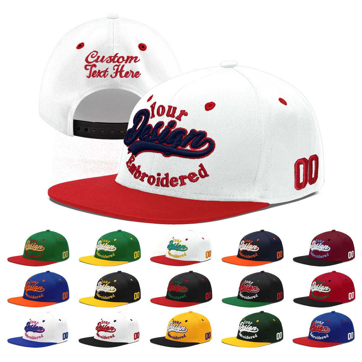 Custom White Red Navy 3D Puff Embroidery Flat Embroidery Casual Sport Hats| KXKSHOP