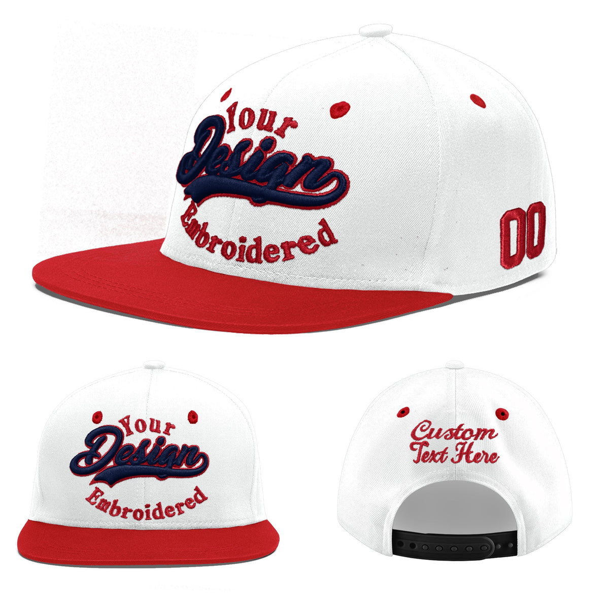 Custom White Red Navy 3D Puff Embroidery Flat Embroidery Casual Sport Hats| KXKSHOP