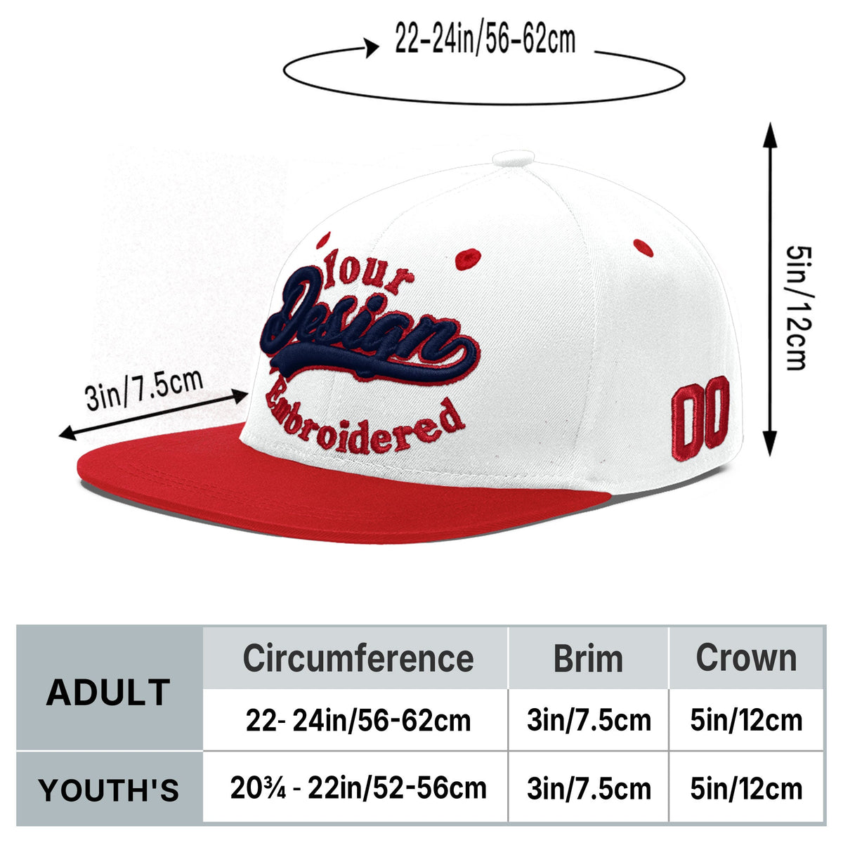 Custom White Red Navy 3D Puff Embroidery Flat Embroidery Casual Sport Hats| KXKSHOP