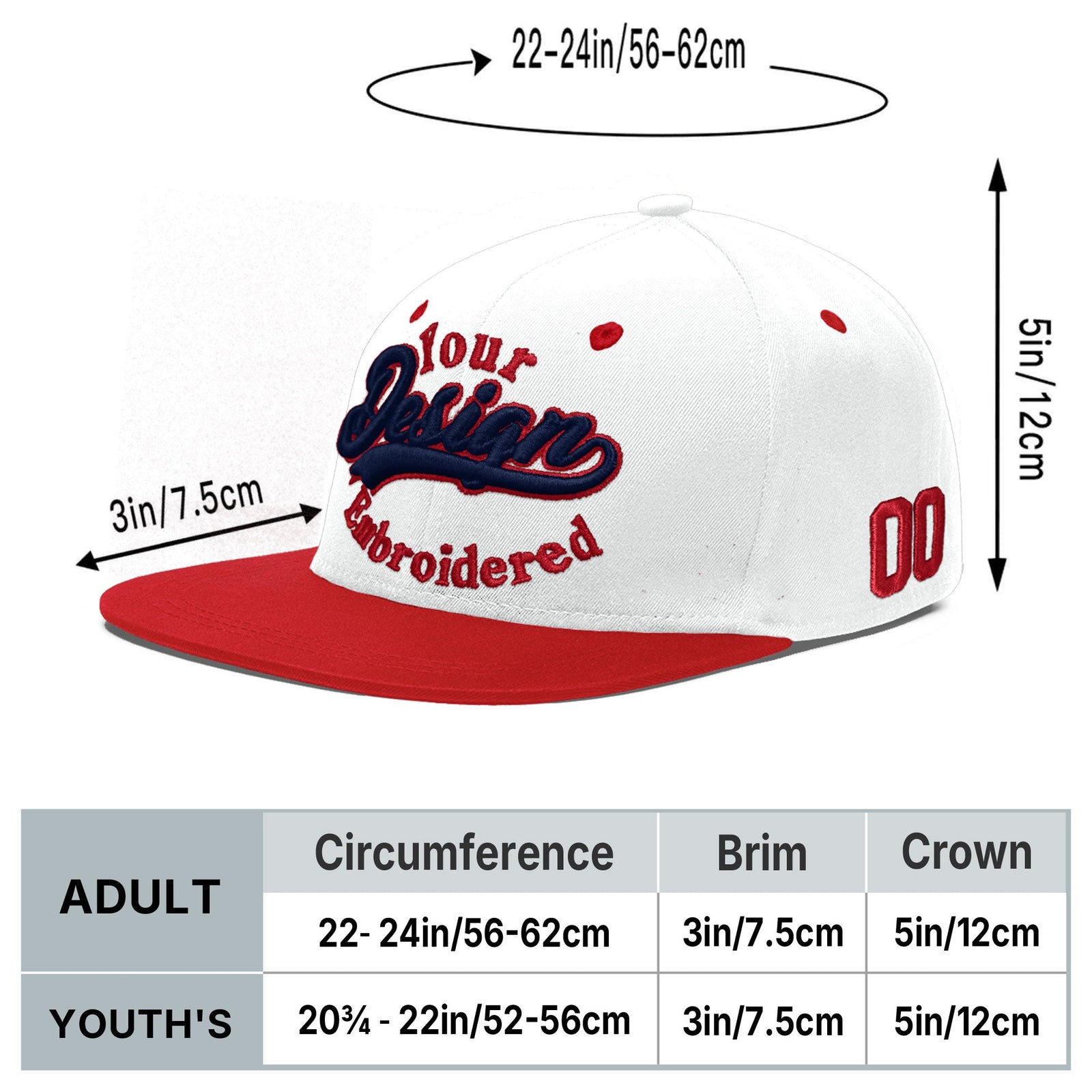 Custom White Red Navy 3D Puff Embroidery Flat Embroidery Casual Sport Hats| KXKSHOP