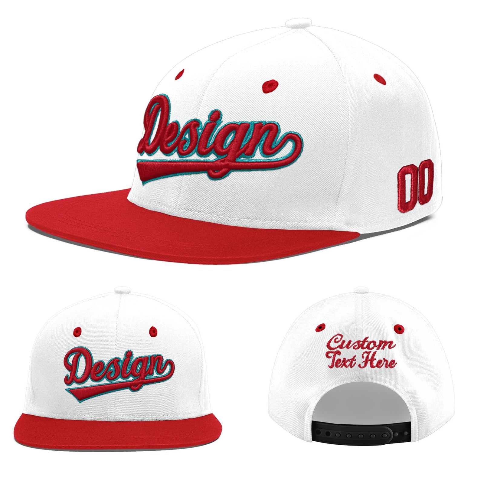 Custom White Red 3D Puff Embroidery Flat Embroidery Casual Sport Hats| KXKSHOP