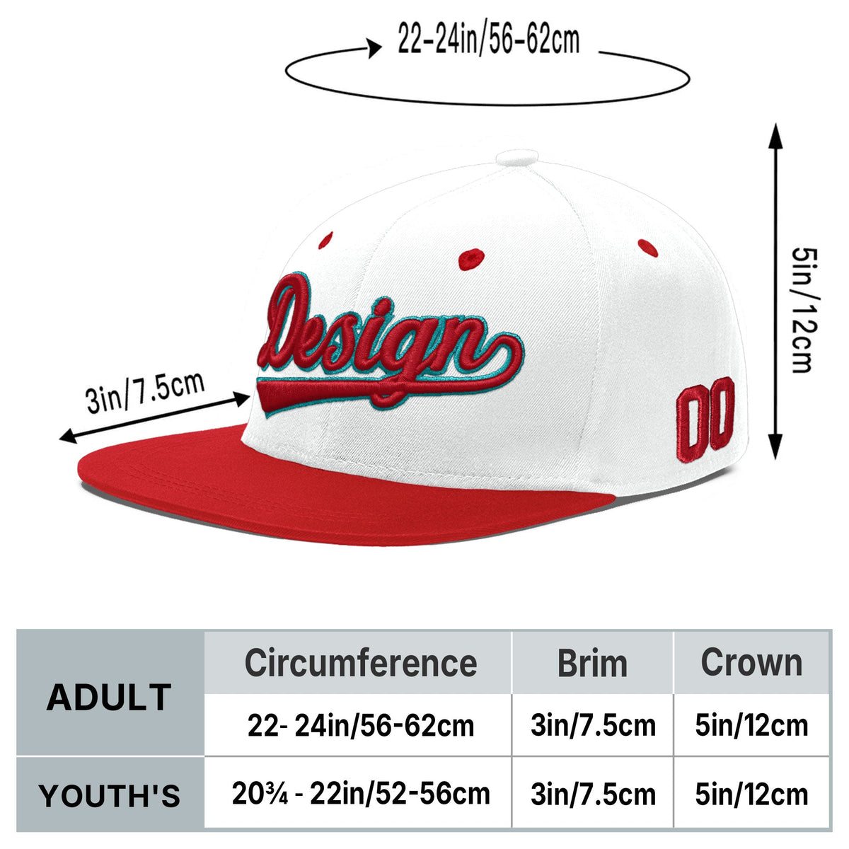 Custom White Red 3D Puff Embroidery Flat Embroidery Casual Sport Hats| KXKSHOP