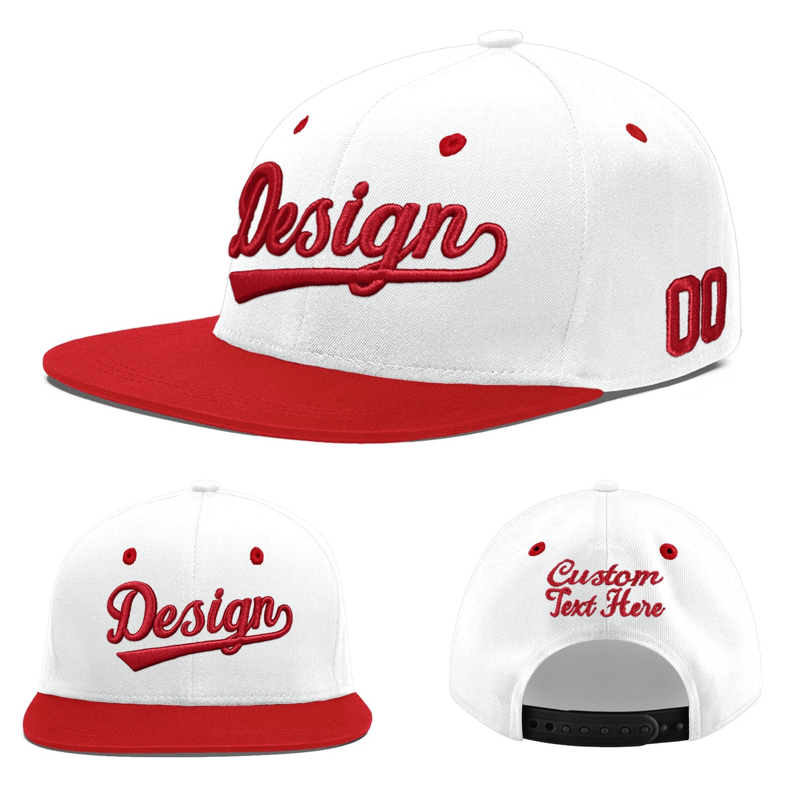 Custom White Red 3D Puff Embroidery Flat Embroidery Casual Sport Hats| KXKSHOP