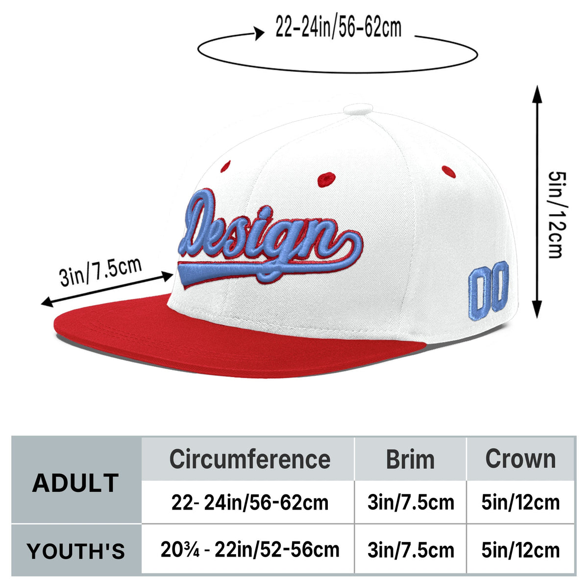 Custom White Red 3D Puff Embroidery Flat Embroidery Casual Sport Hats| KXKSHOP