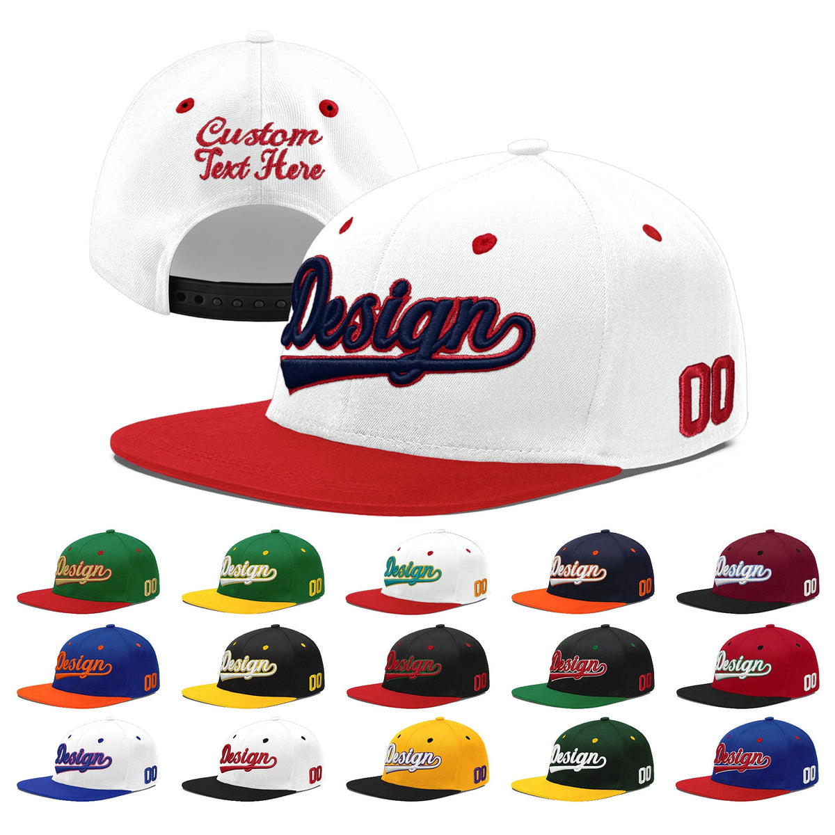 Custom White Red Navy 3D Puff Embroidery Flat Embroidery Casual Sport Hats| KXKSHOP
